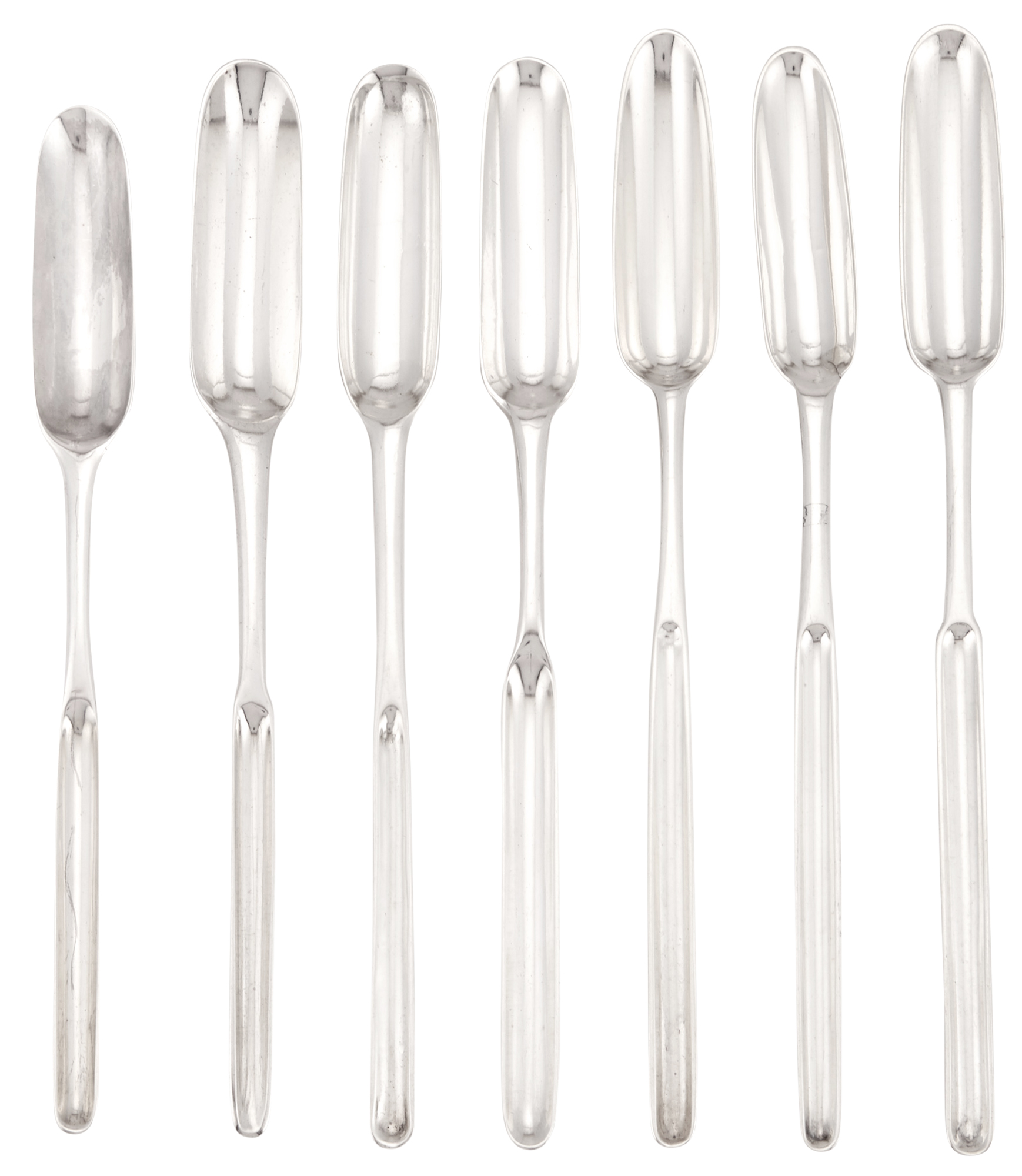 Lot image - Seven George III Sterling Silver Marrow Scoops