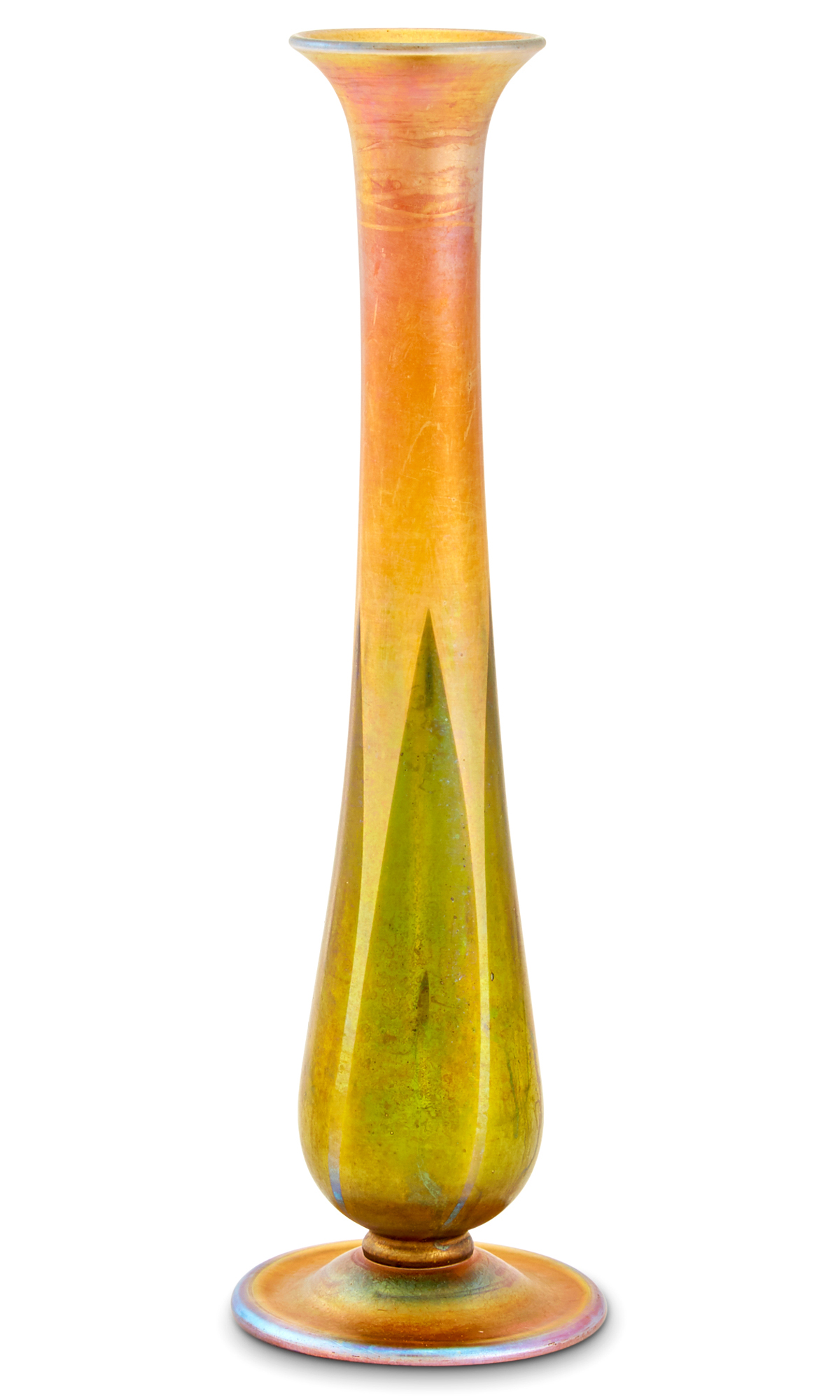 Lot image - Tiffany Green and Gold Favrile Glass Footed Vase