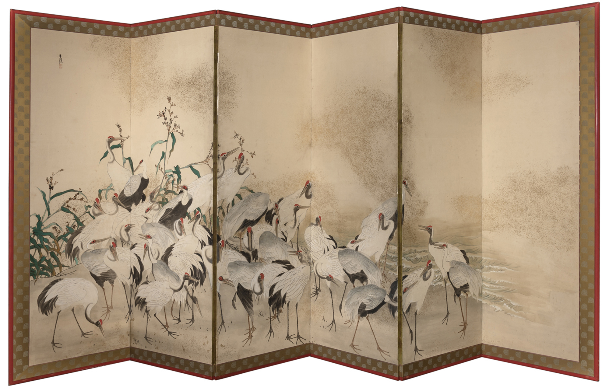 Lot image - A Japanese Six-Fold Byobu Screen
