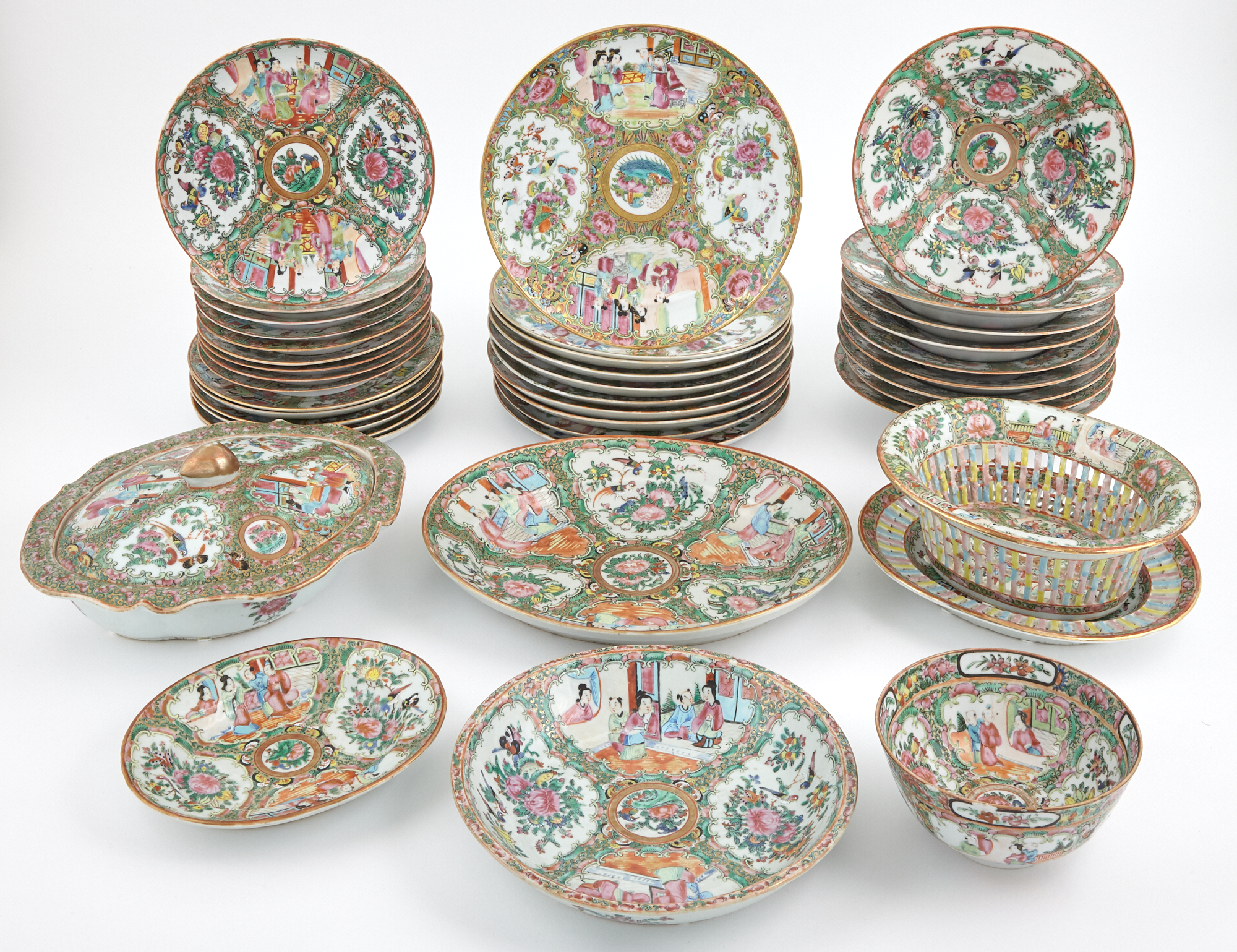 Lot image - Assembled Canton Rose Medallion Porcelain Partial Dinner Service