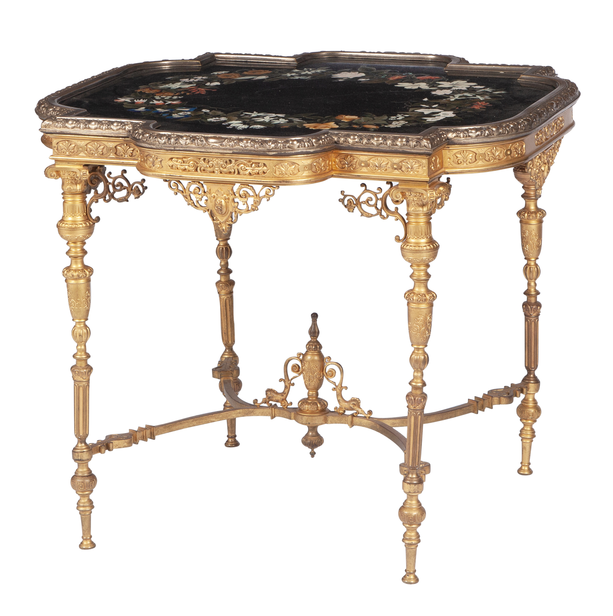 Lot image - French Ormolu and Pietra Dura Top Center Table