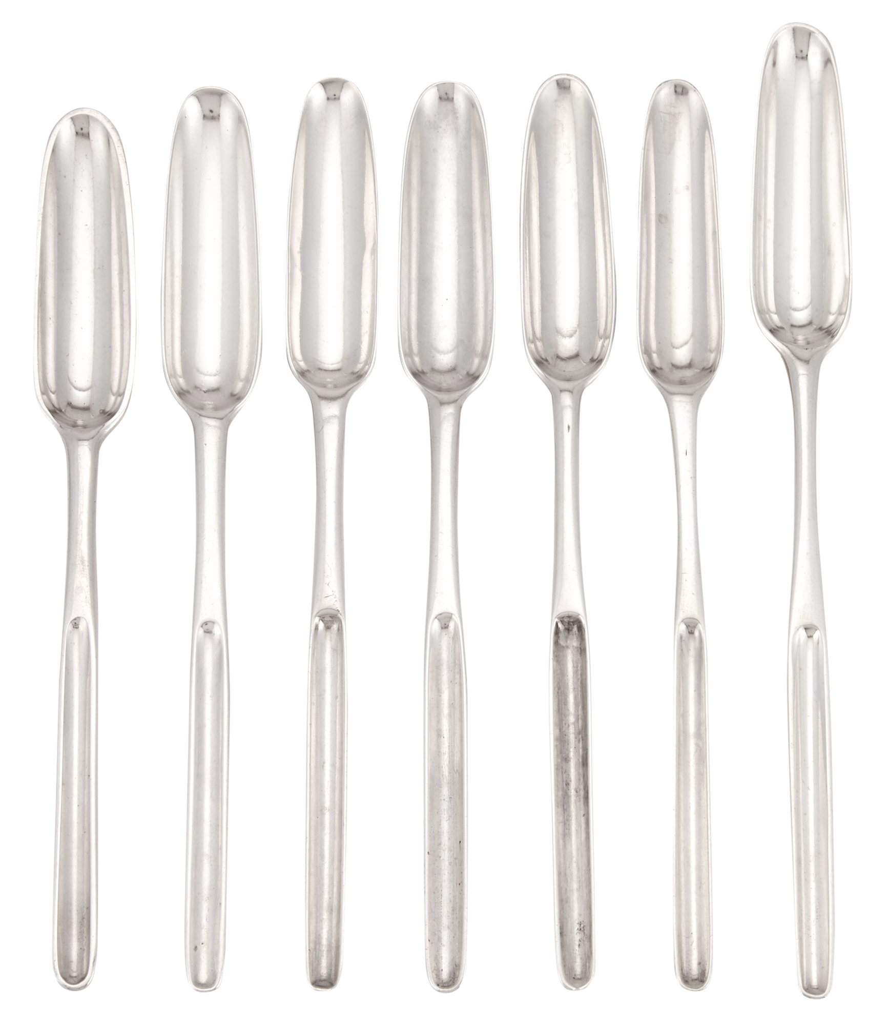 Lot image - Seven George III Sterling Silver Marrow Scoops