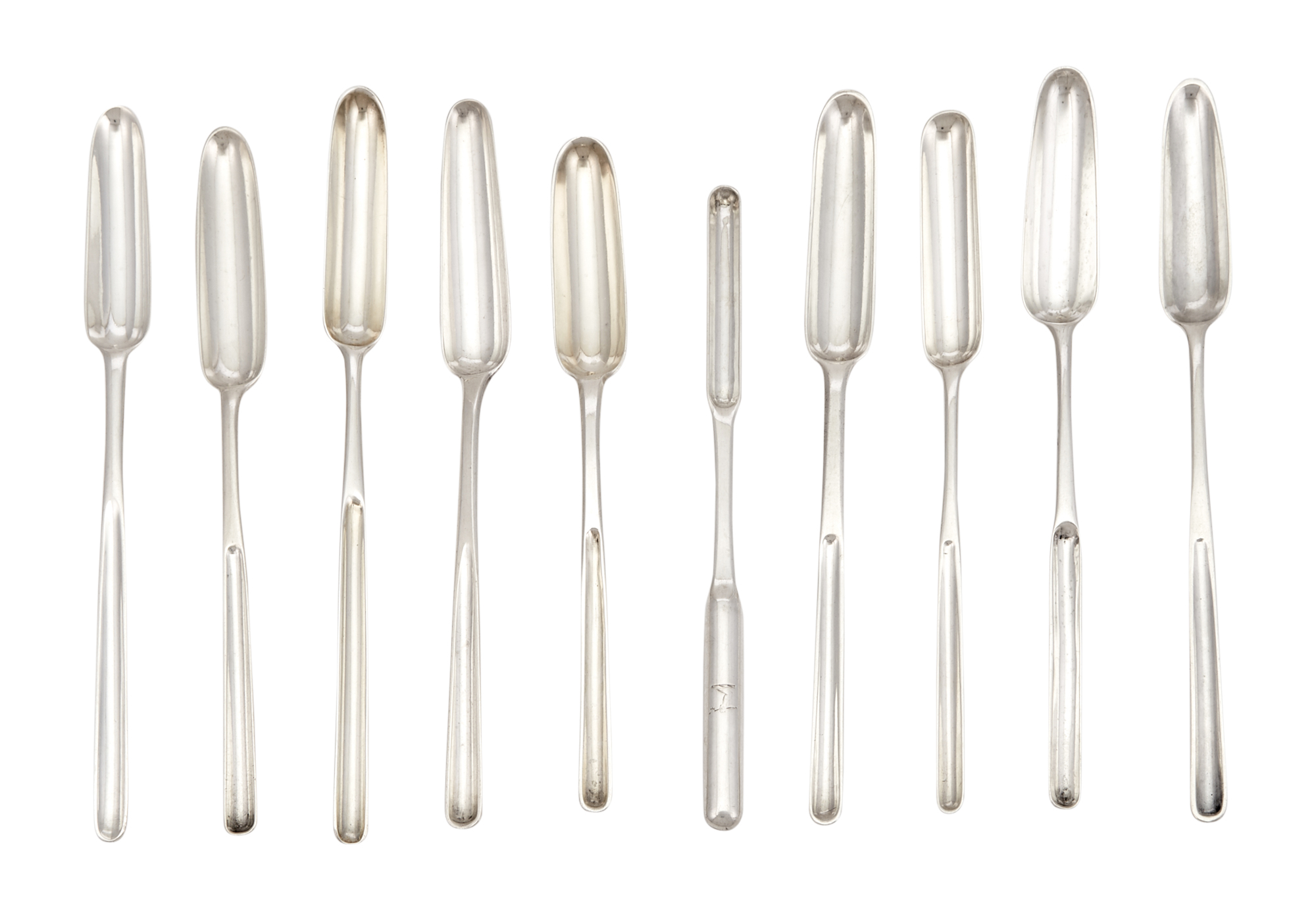 Lot image - Group of Ten George III Sterling Silver Marrow Scoops