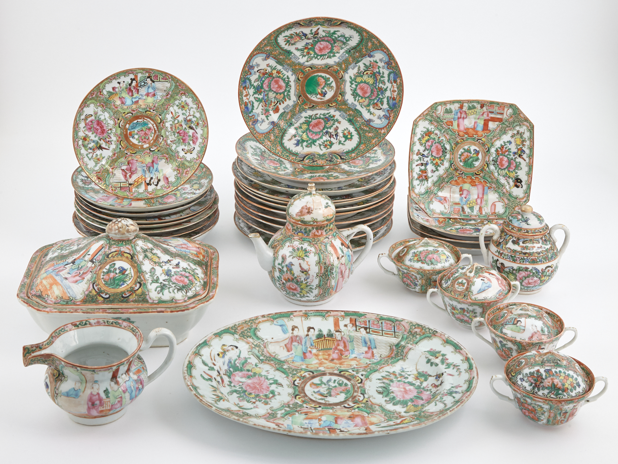 Lot image - Assembled Canton Rose Medallion Porcelain Partial Dinner Service