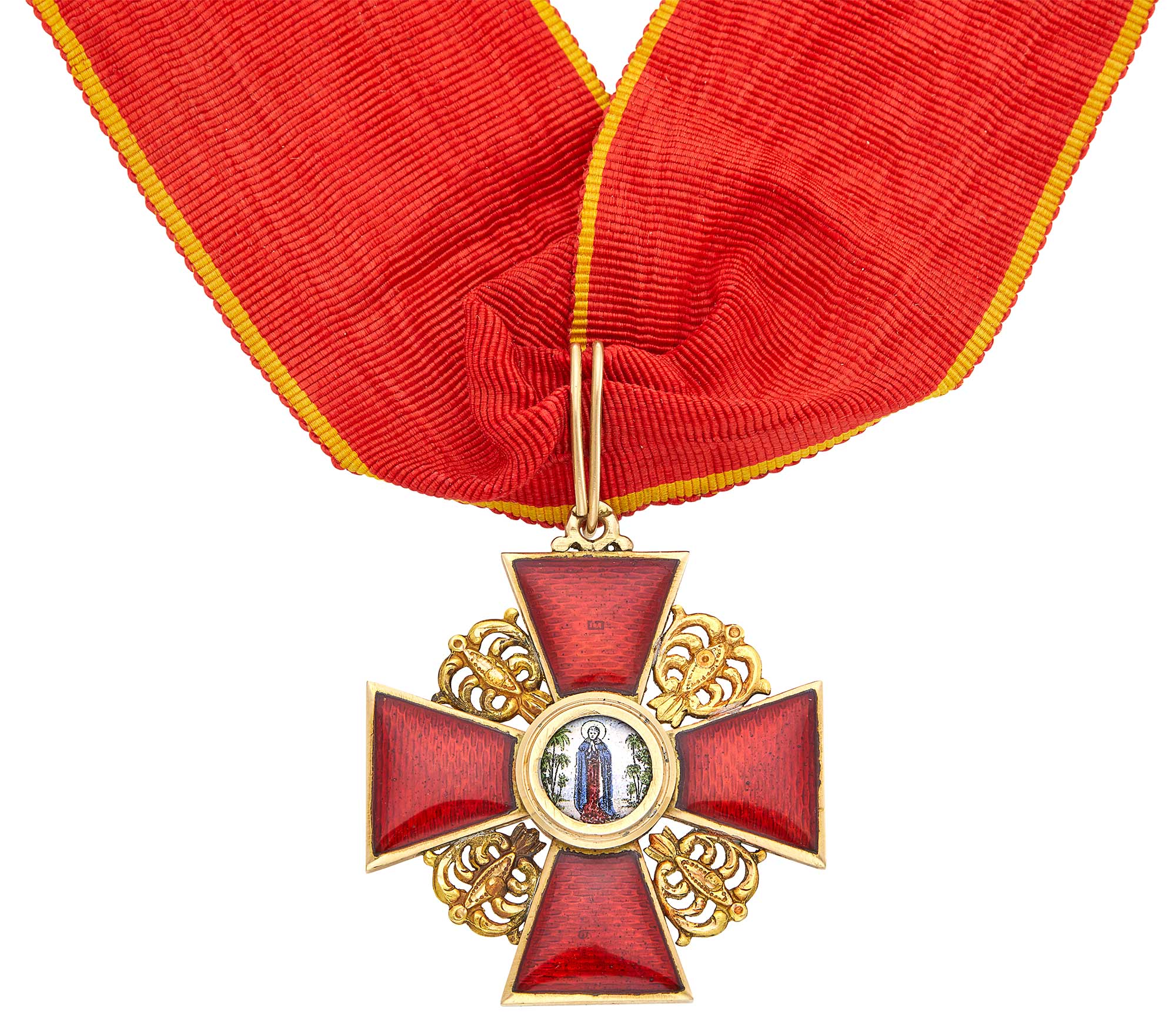Lot image - Russian Gold and Enamel Cross of the Order of St. Anne, Second Class