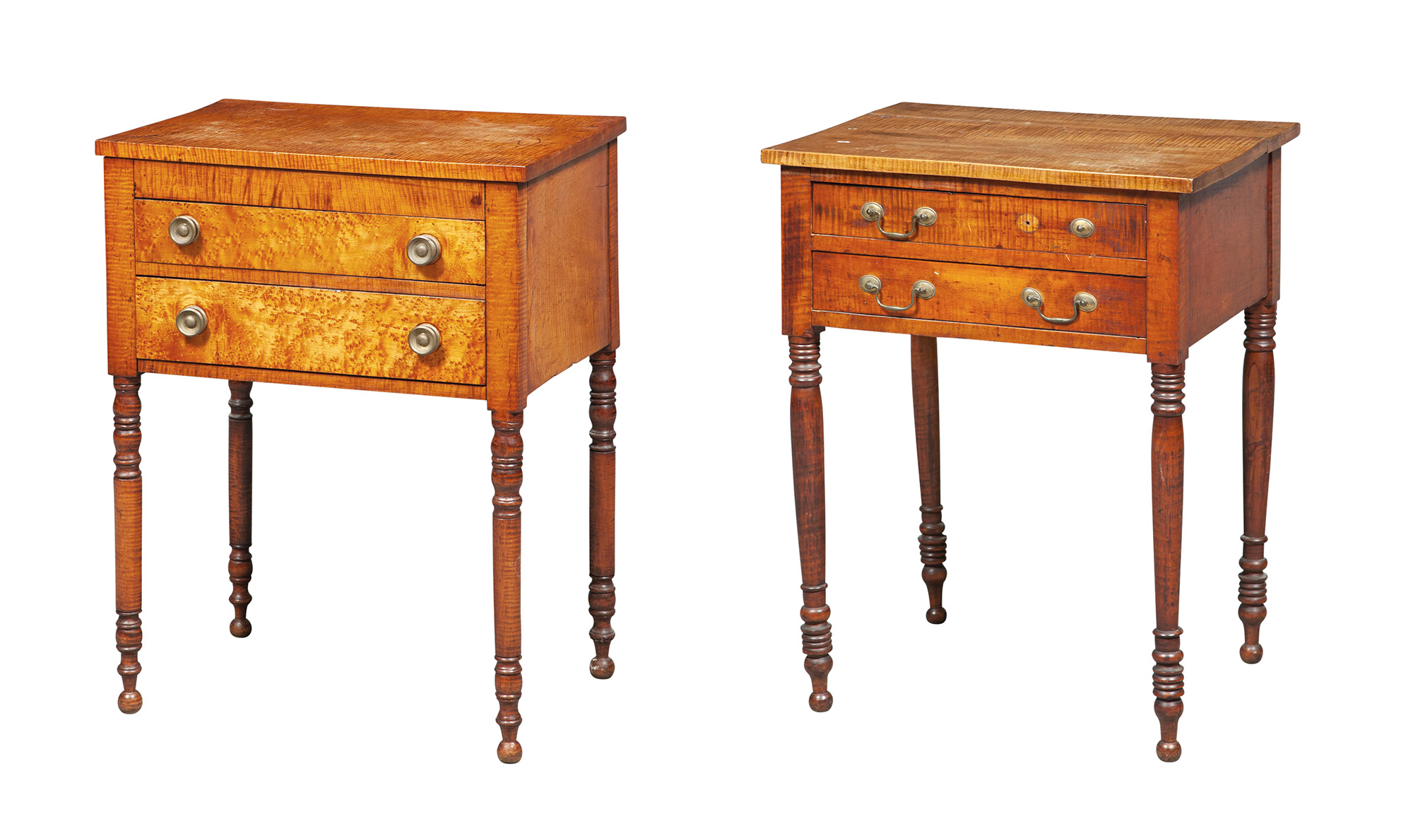 Lot image - Two Figured Maple Two-Drawer Work Tables