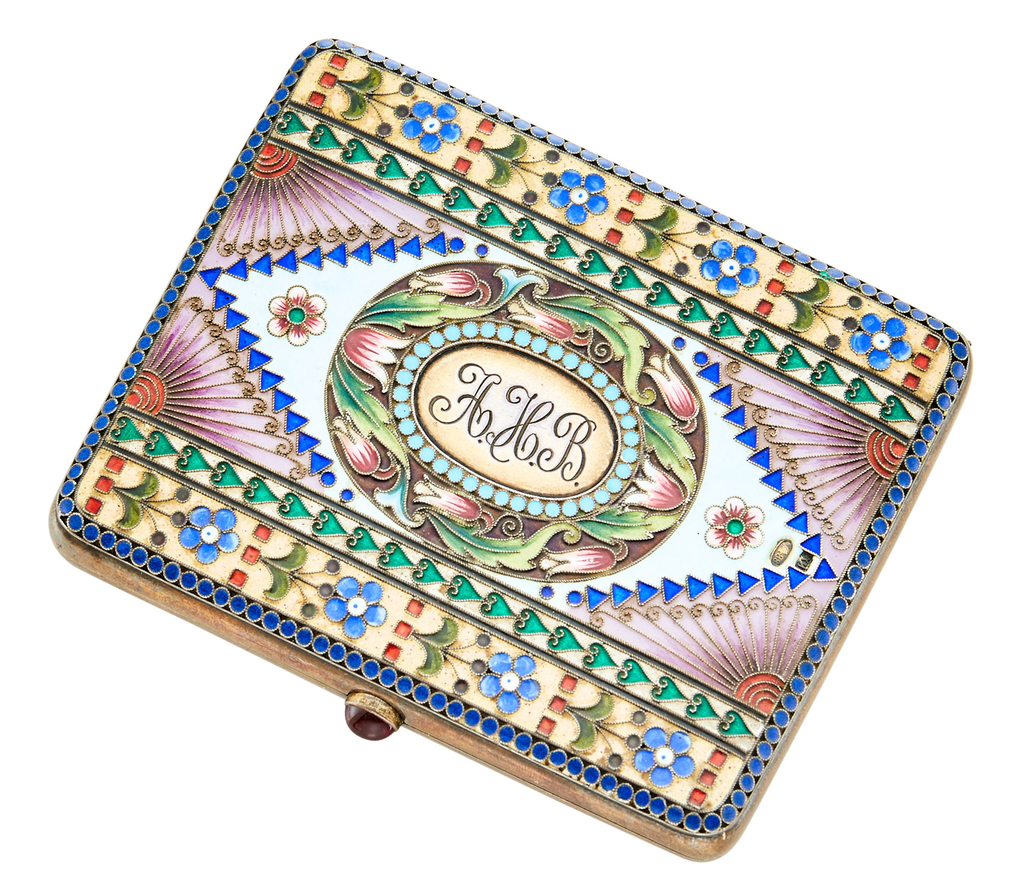 Lot image - Russian Silver-Gilt and Cloisonné Enamel Cigarette Case
