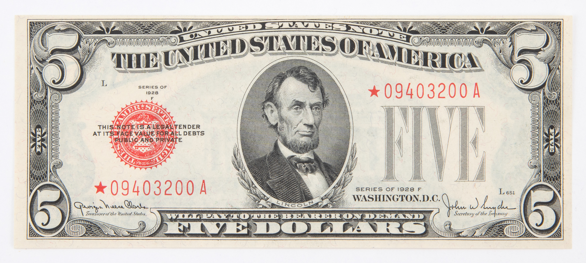 Lot image - United States 1928 F $5 STAR Note