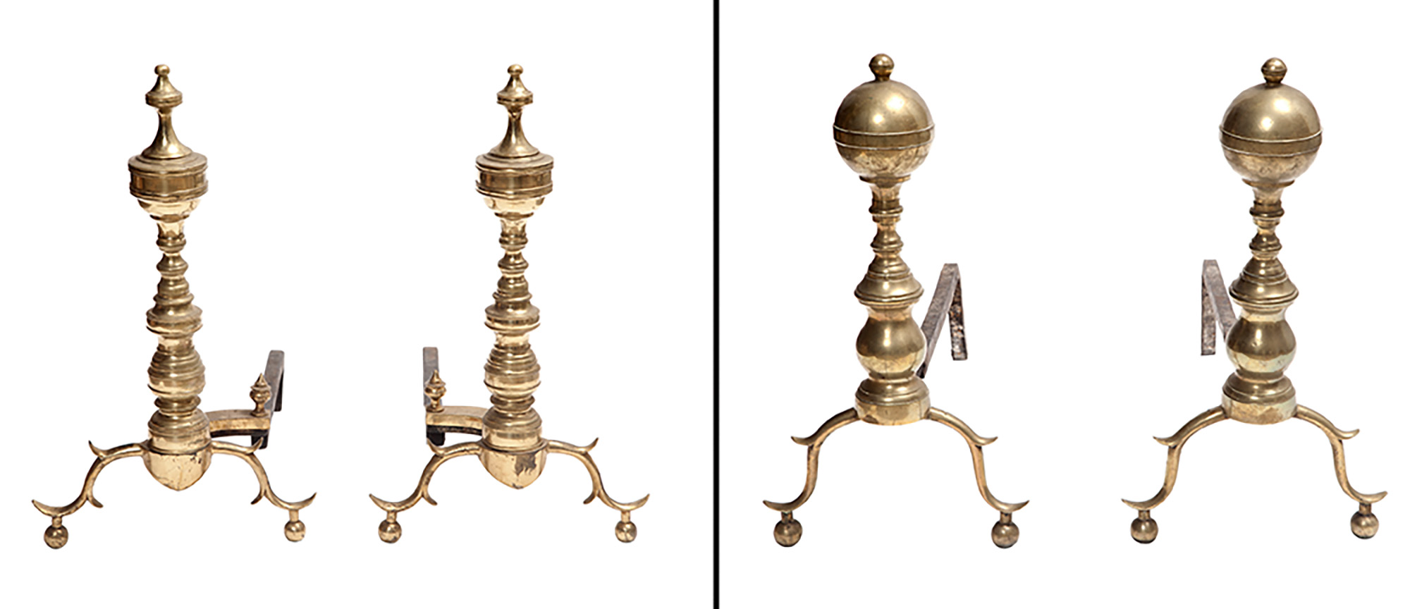 Lot image - Two Pairs of Brass Andirons