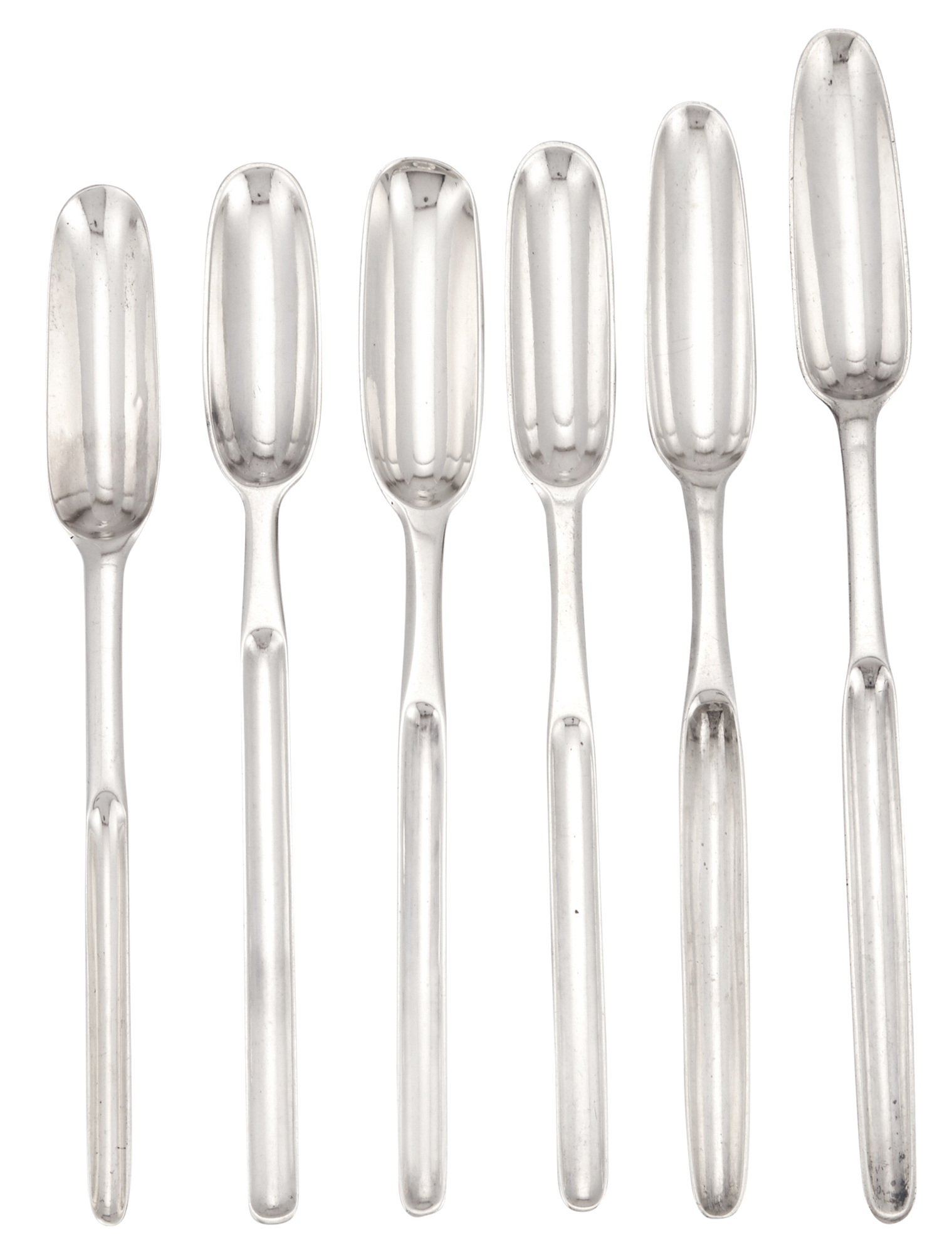 Lot image - Group of Six Georgian Irish Sterling Silver Marrow Scoops