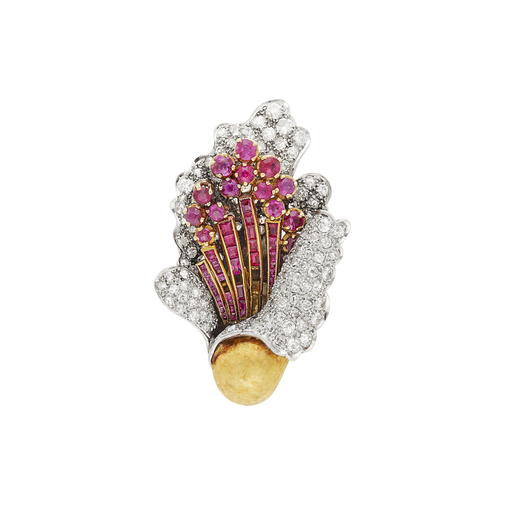Lot image - Gold, Platinum, Ruby and Diamond Brooch