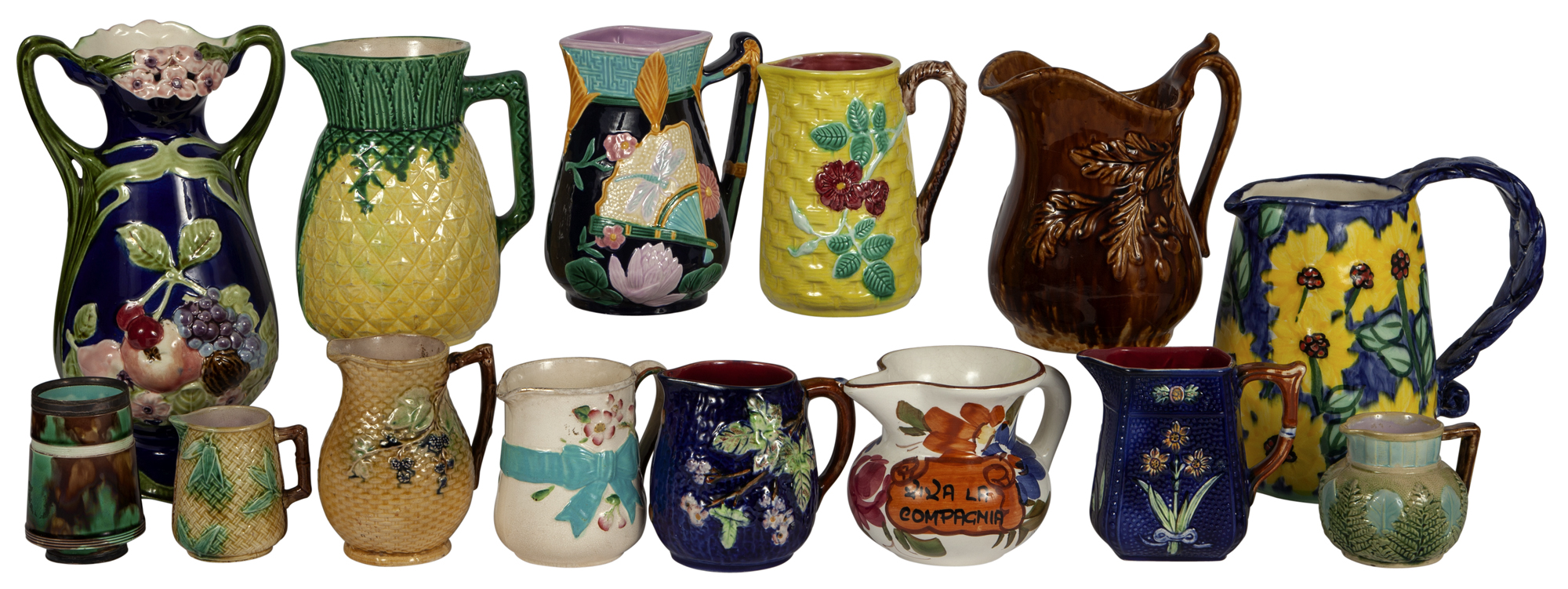 Lot image - Group of Majolica and Glazed Pottery Articles