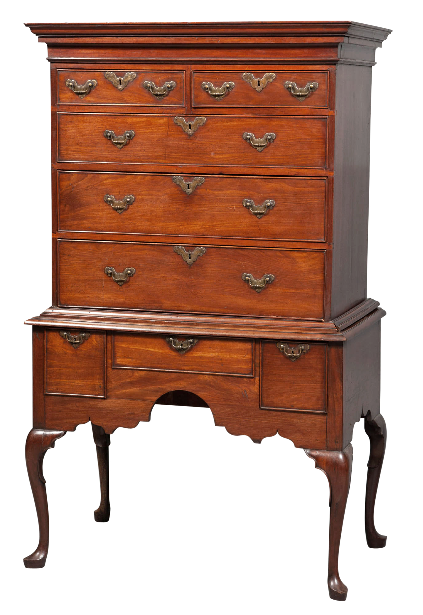 Lot image - Queen Anne Walnut Flat-Top High Chest