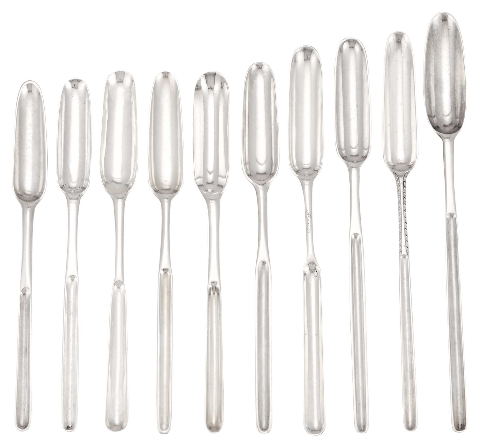 Lot image - Group of Ten George II/III Sterling Silver Marrow Scoops