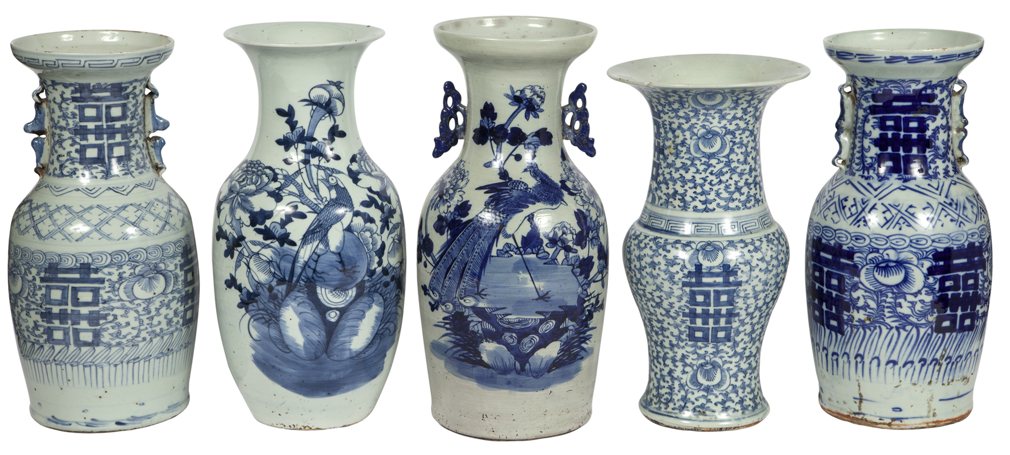 Lot image - Group of Five Chinese Blue and White Porcelain Vases