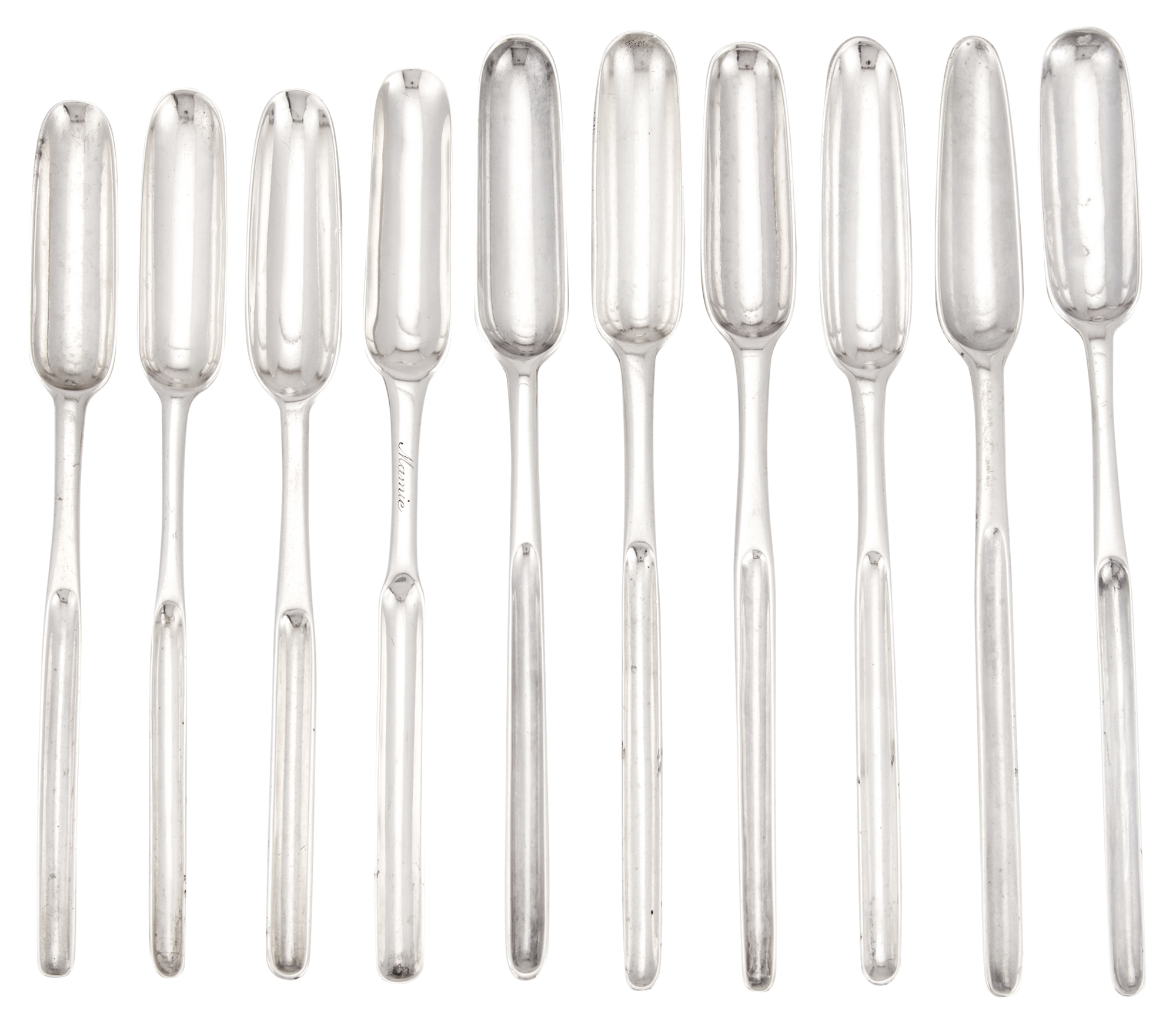 Lot image - Group of Ten George II Sterling Silver Marrow Scoops