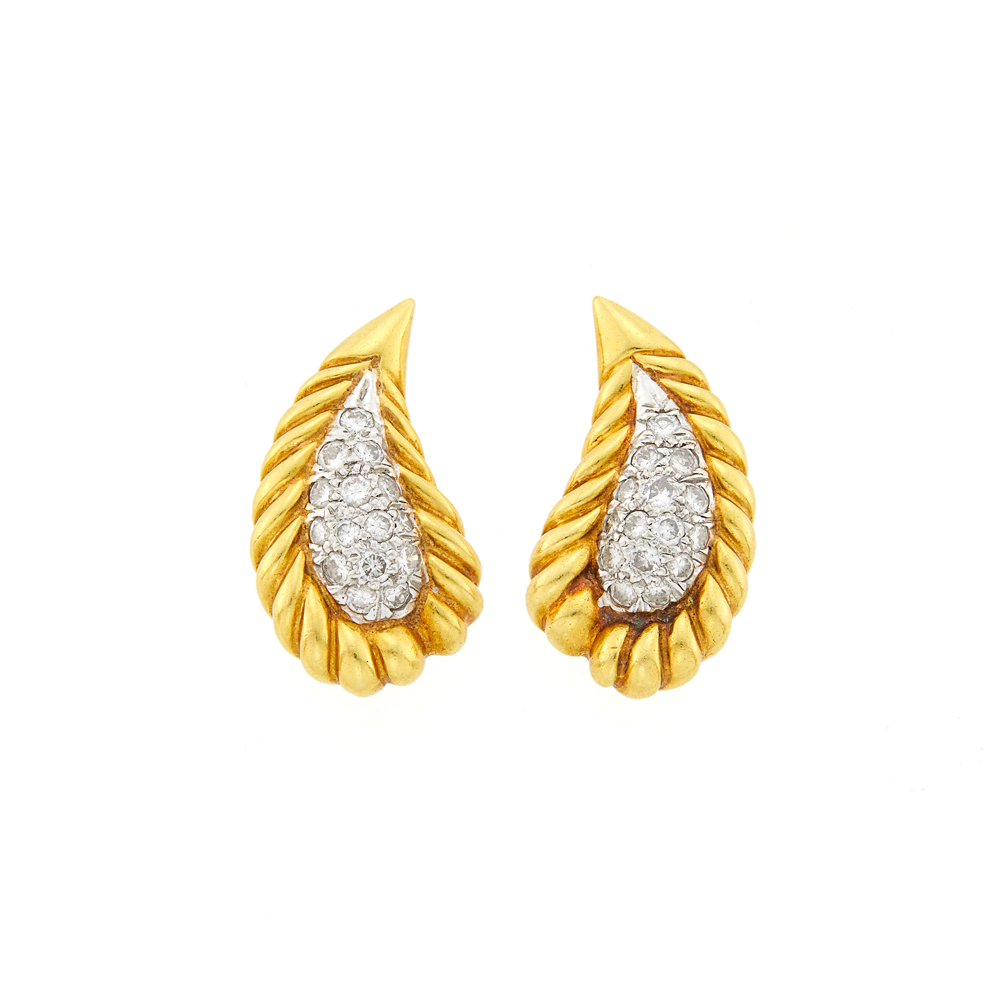 Lot image - Pair of Two-Color Gold and Diamond Earclips