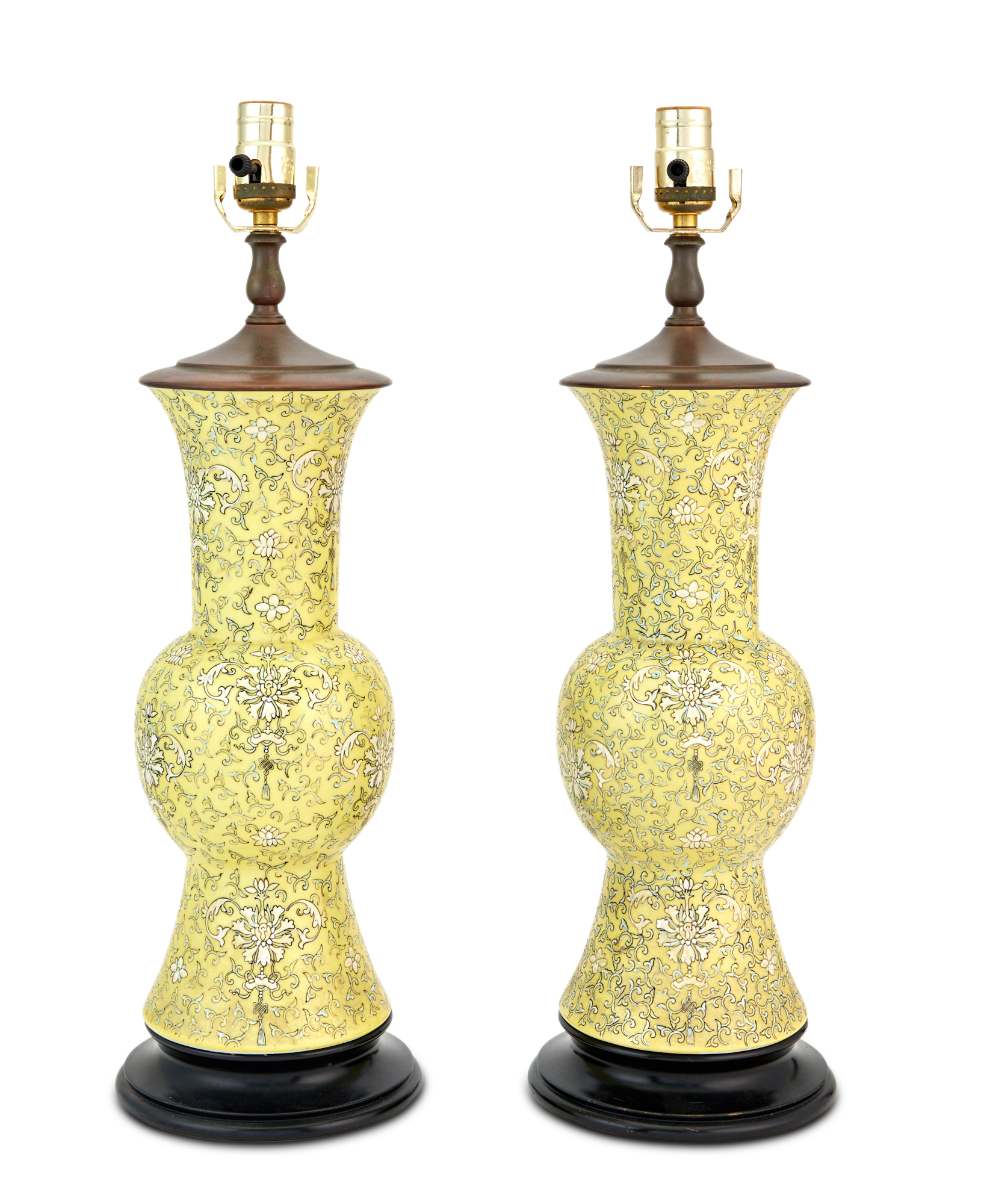 Lot image - Pair of Chinese Style Yellow and White Porcelain Baluster-Form Lamps