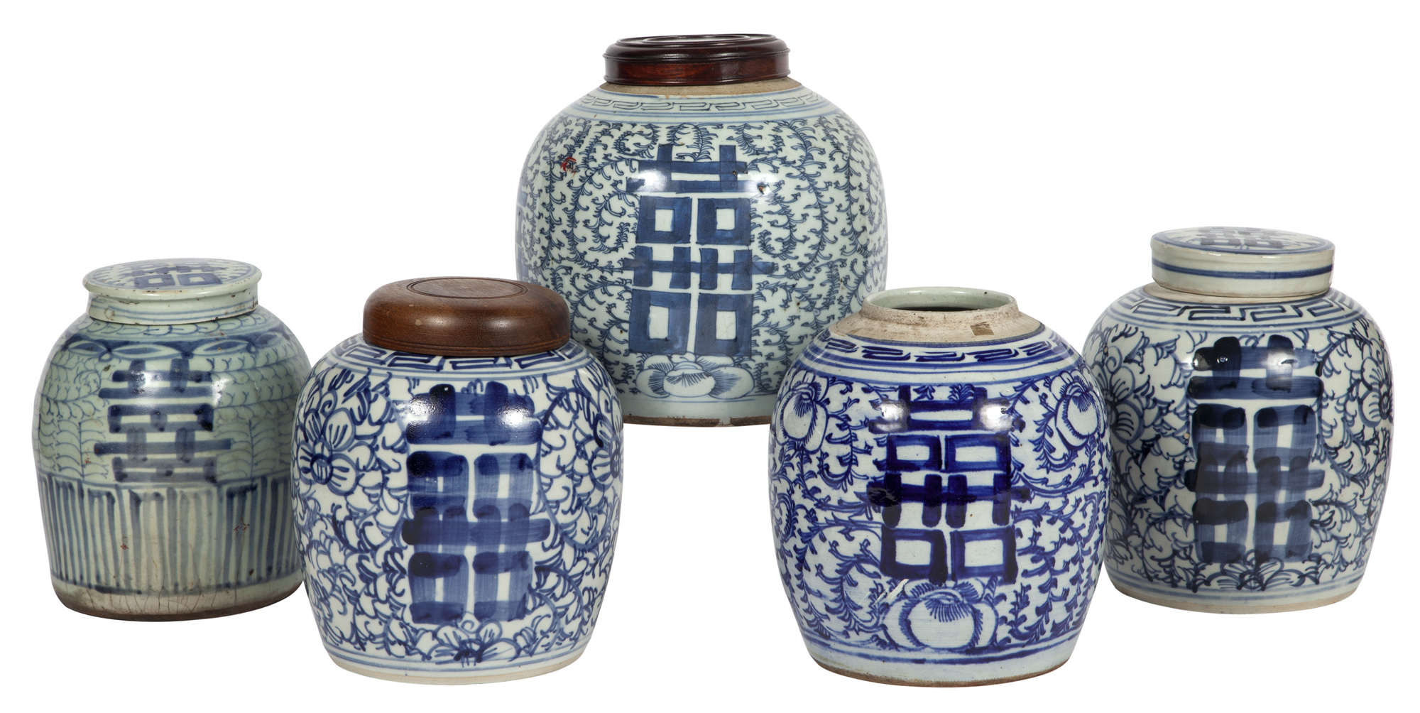Lot image - Group of Five Chinese Blue and White Porcelain Jars