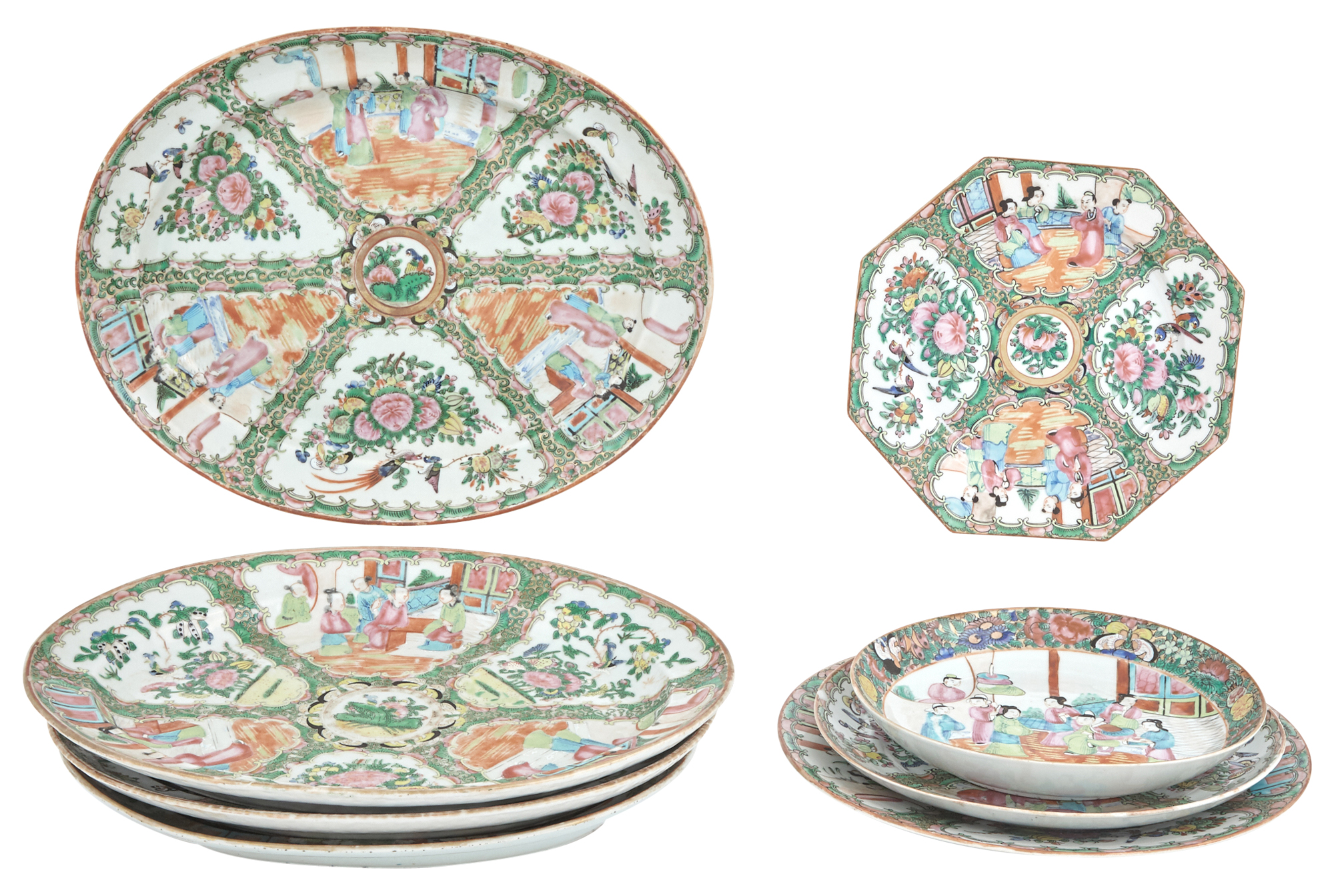 Lot image - Group of Canton Rose Medallion Porcelain Articles