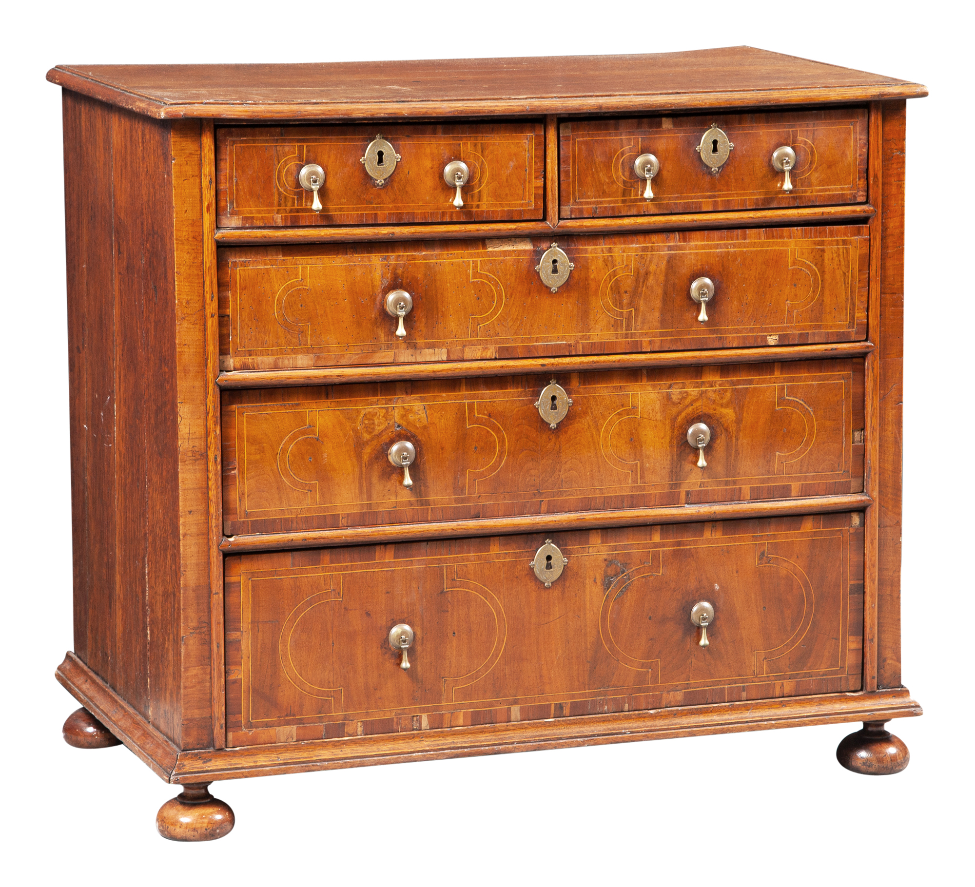 Lot image - George II Inlaid Oak and Walnut Chest of Drawers