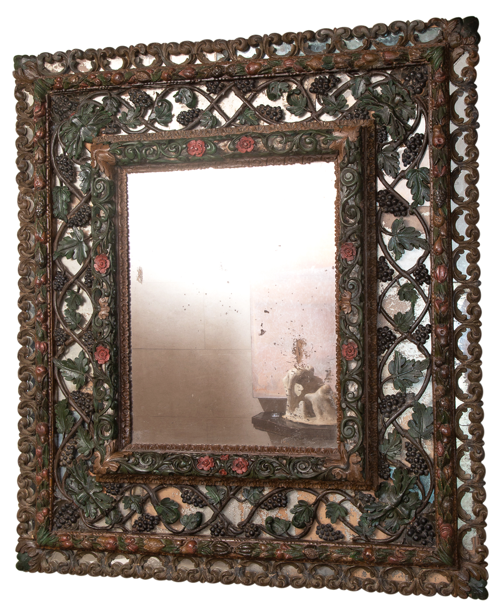 Lot image - South European Polychrome-Painted and Parcel-Gilt Mirror