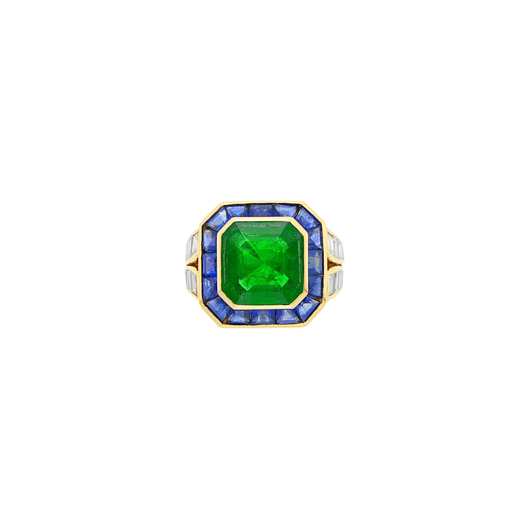 Lot image - Bulgari Gold, Emerald, Sapphire and Diamond Ring