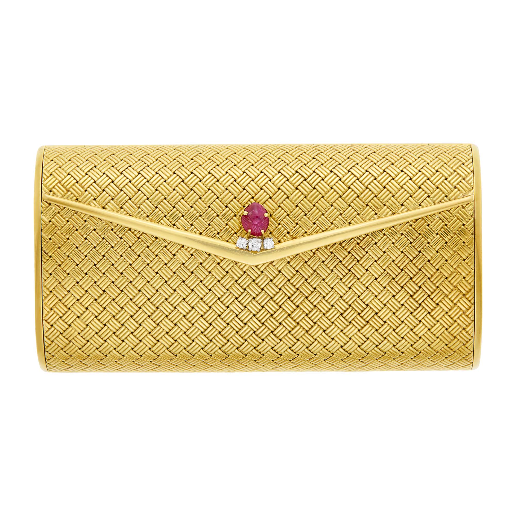 Lot image - Cartier Gold, Carved Ruby and Diamond Case