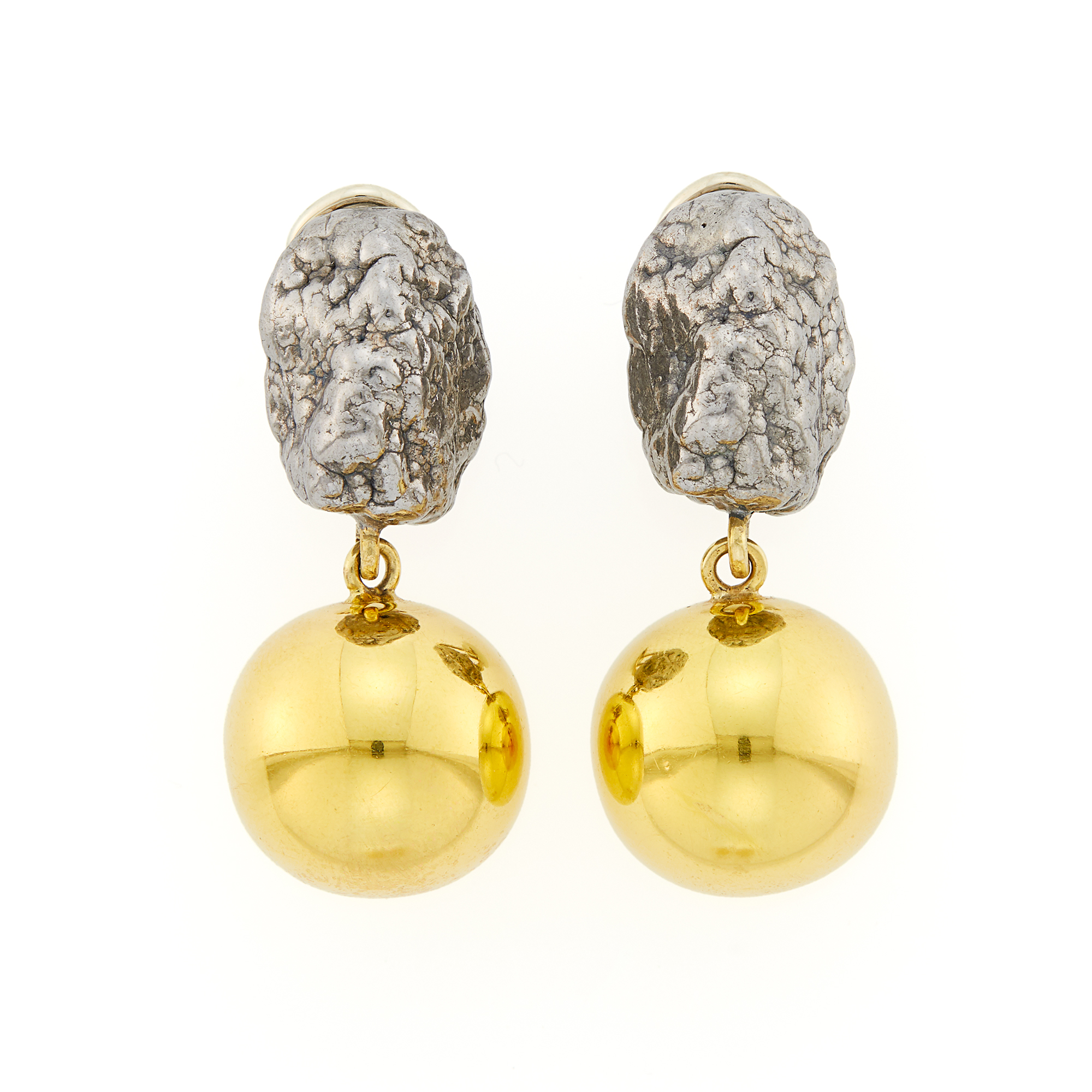 Lot image - Pair of Nugget Silver and Gold Pendant-Earclips