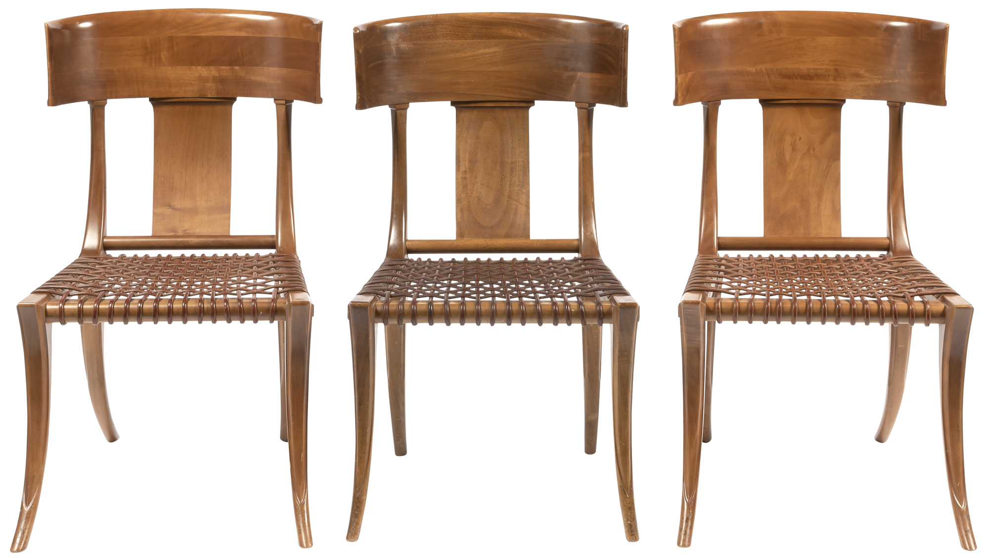 Lot image - Set of Three T.H. Robsjohn Gibbings Walnut and Leather Klismos