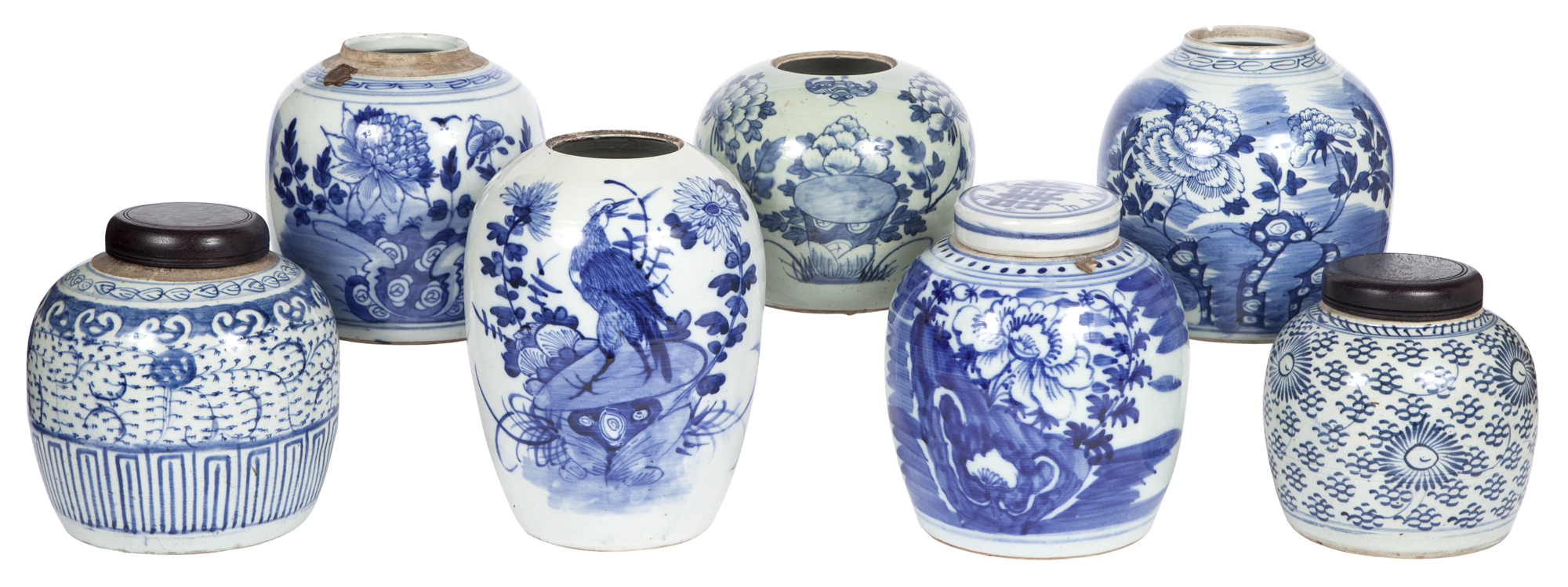 Lot image - Group of Seven Chinese Blue and White Porcelain Jars