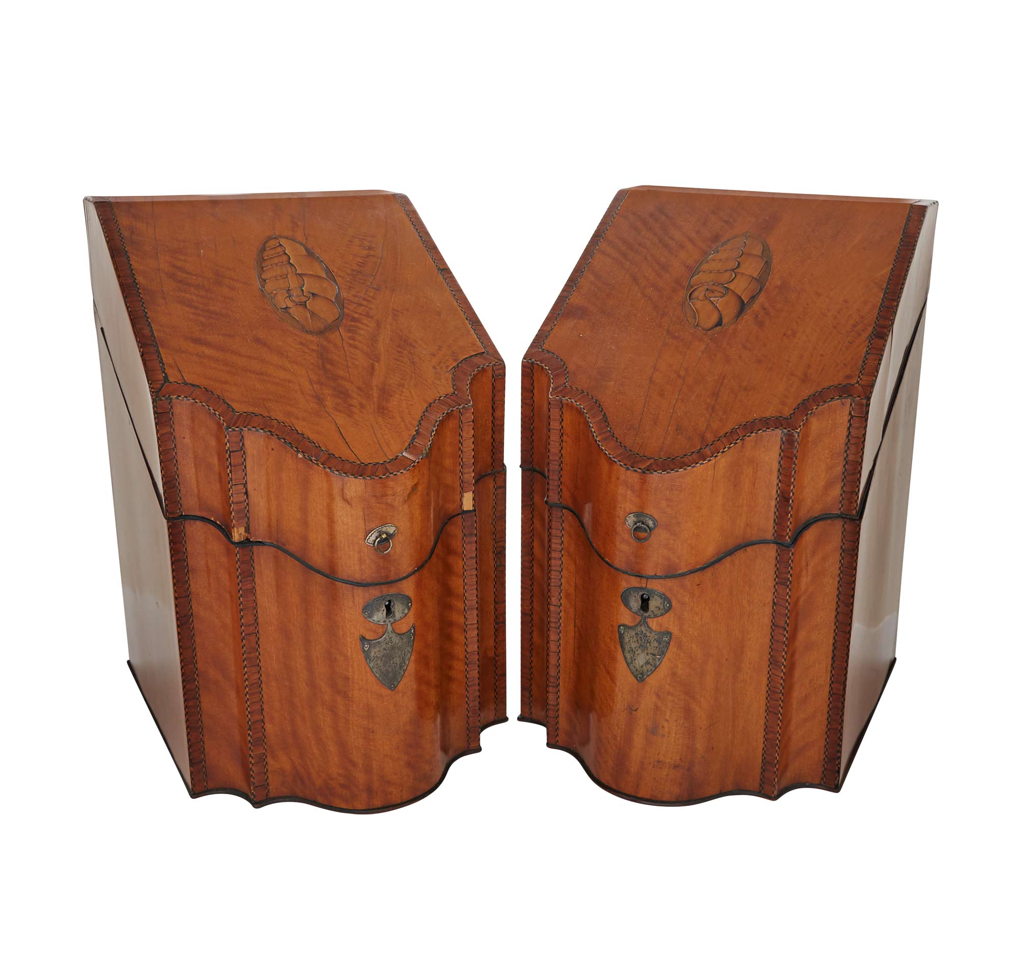 Lot image - Pair of George III Inlaid Satinwood Knife Boxes