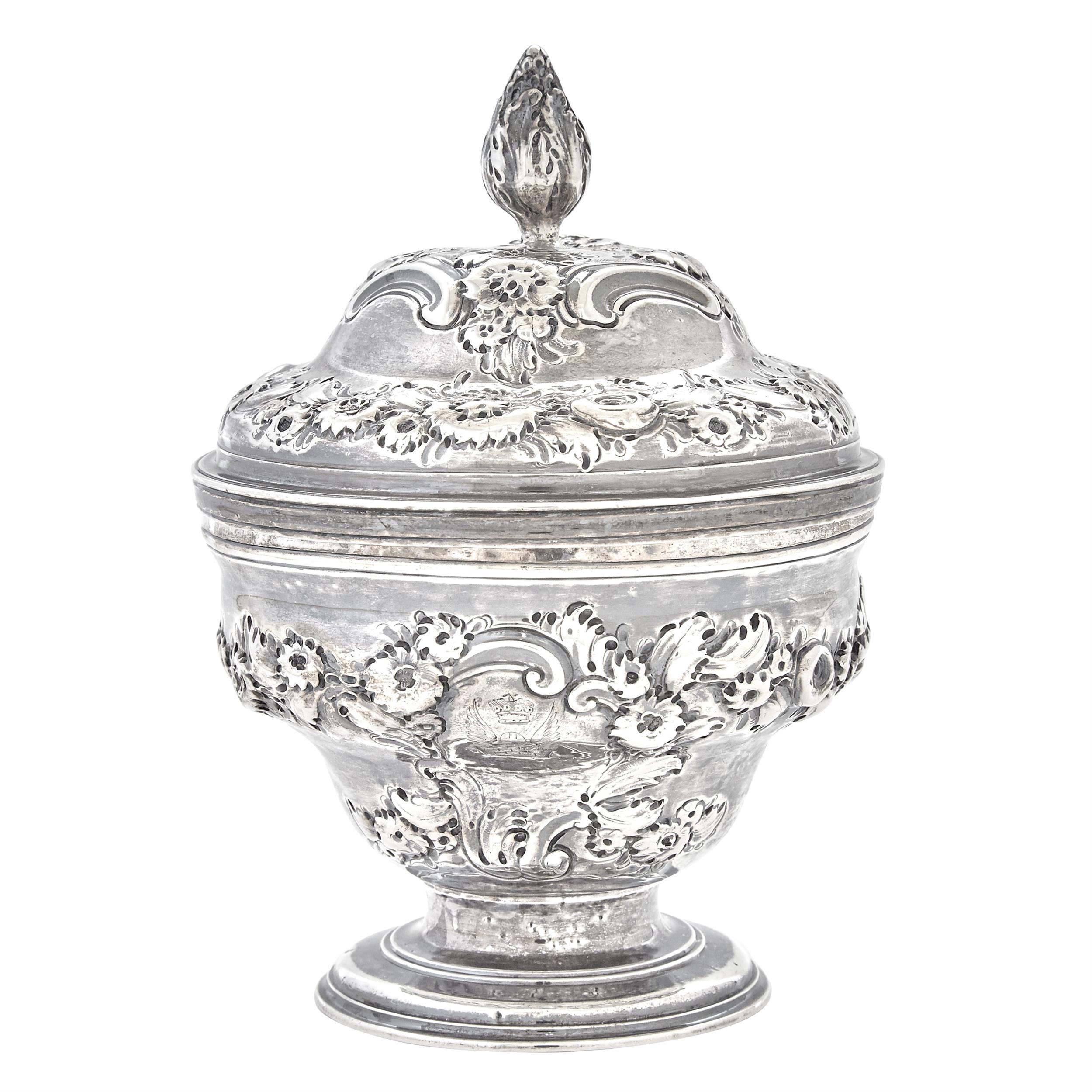 Lot image - George II Sterling Silver Covered Sugar Bowl