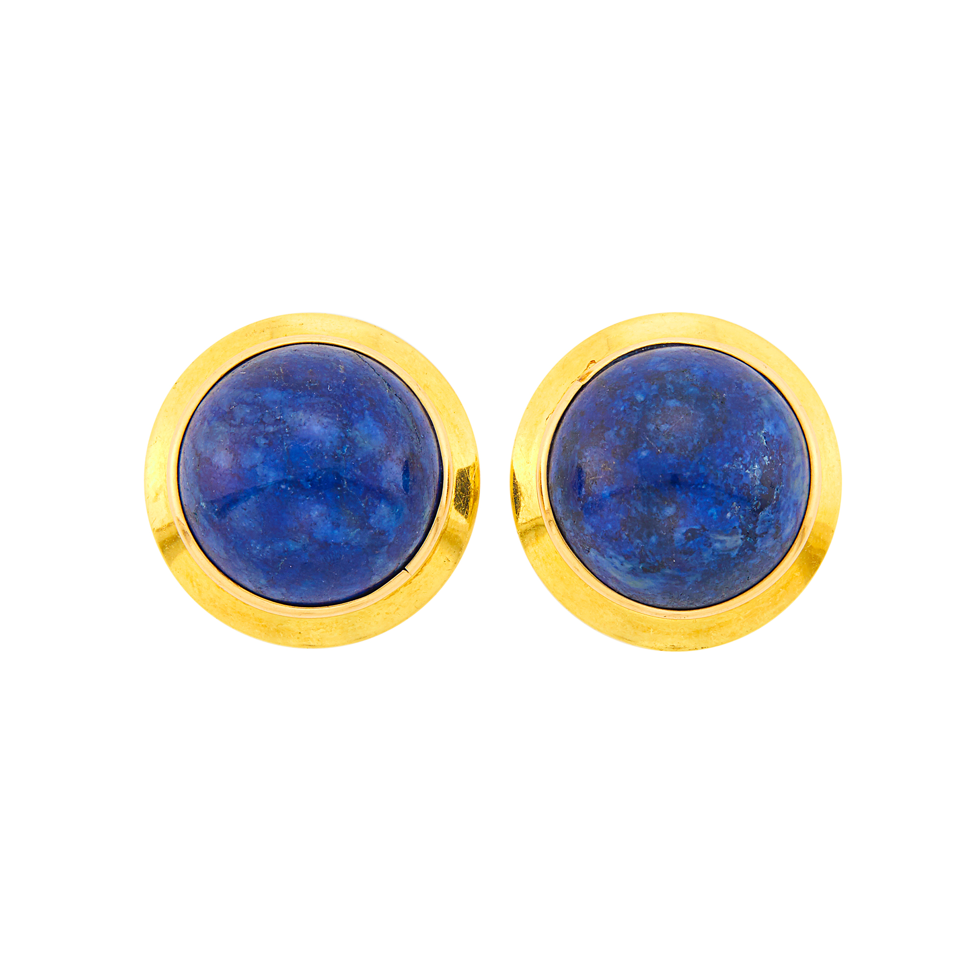 Lot image - Pair of Gold and Lapis Earclips