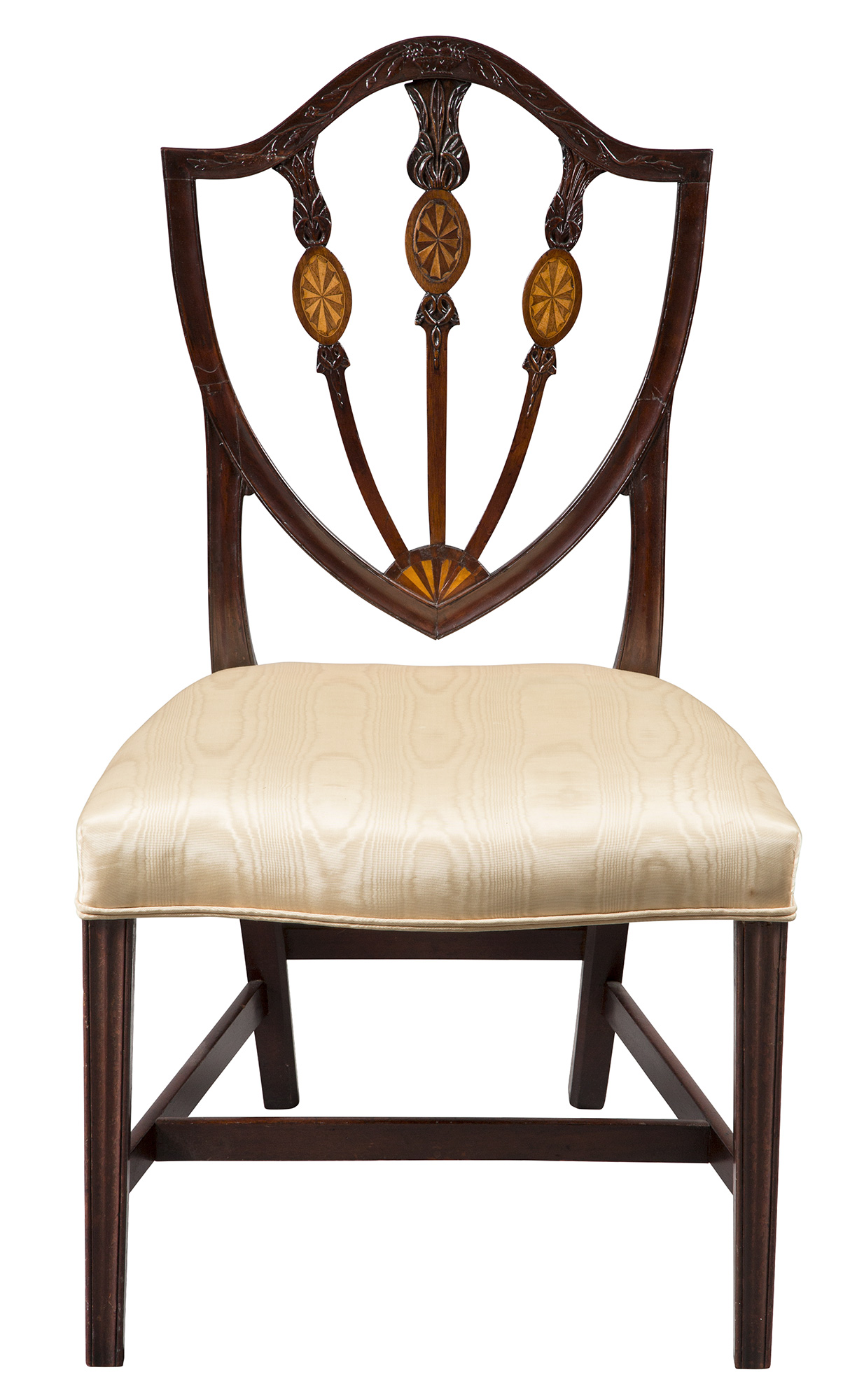 Lot image - Federal Carved and Inlaid Mahogany Shield-Back Side Chair