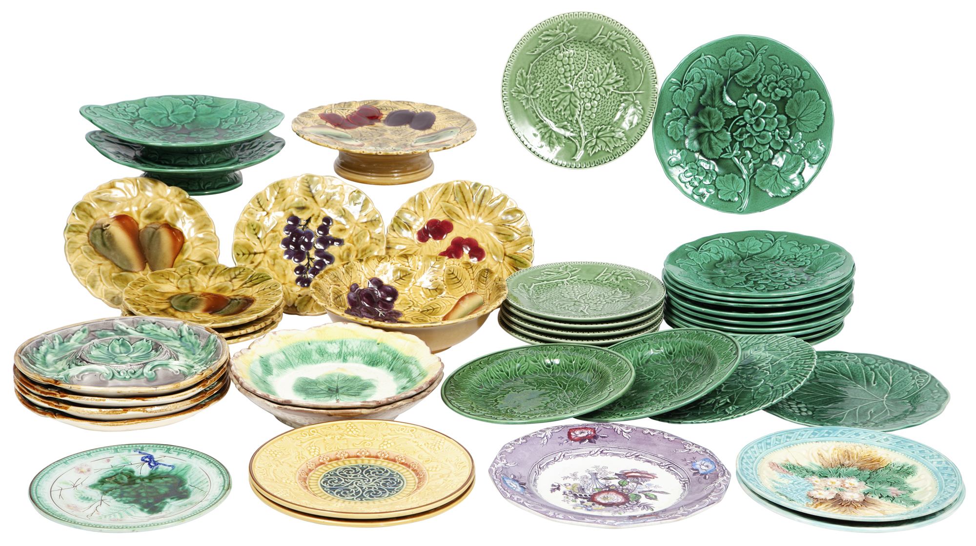Lot image - Group of Majolica Plates and Dishes