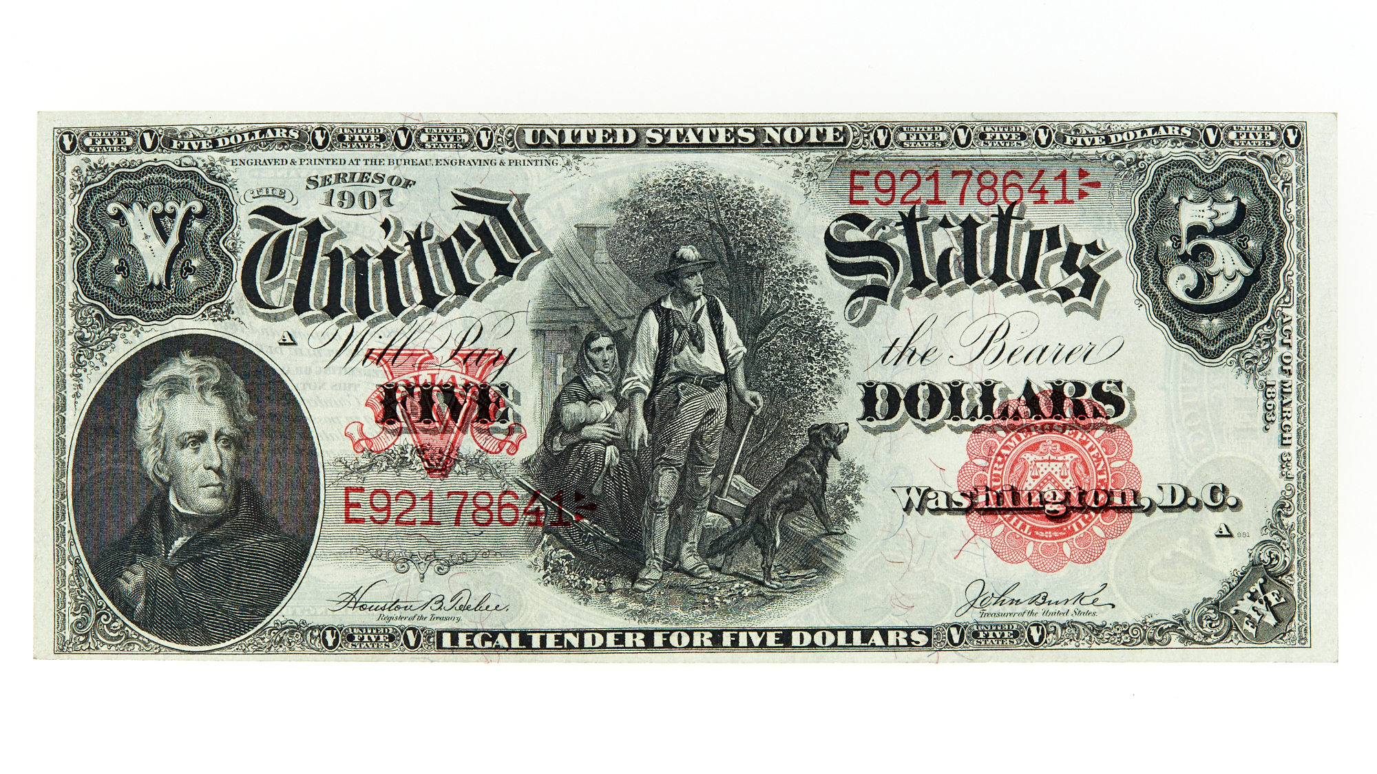 Lot image - United States 1907 $5 Woodchopper Fr. 88