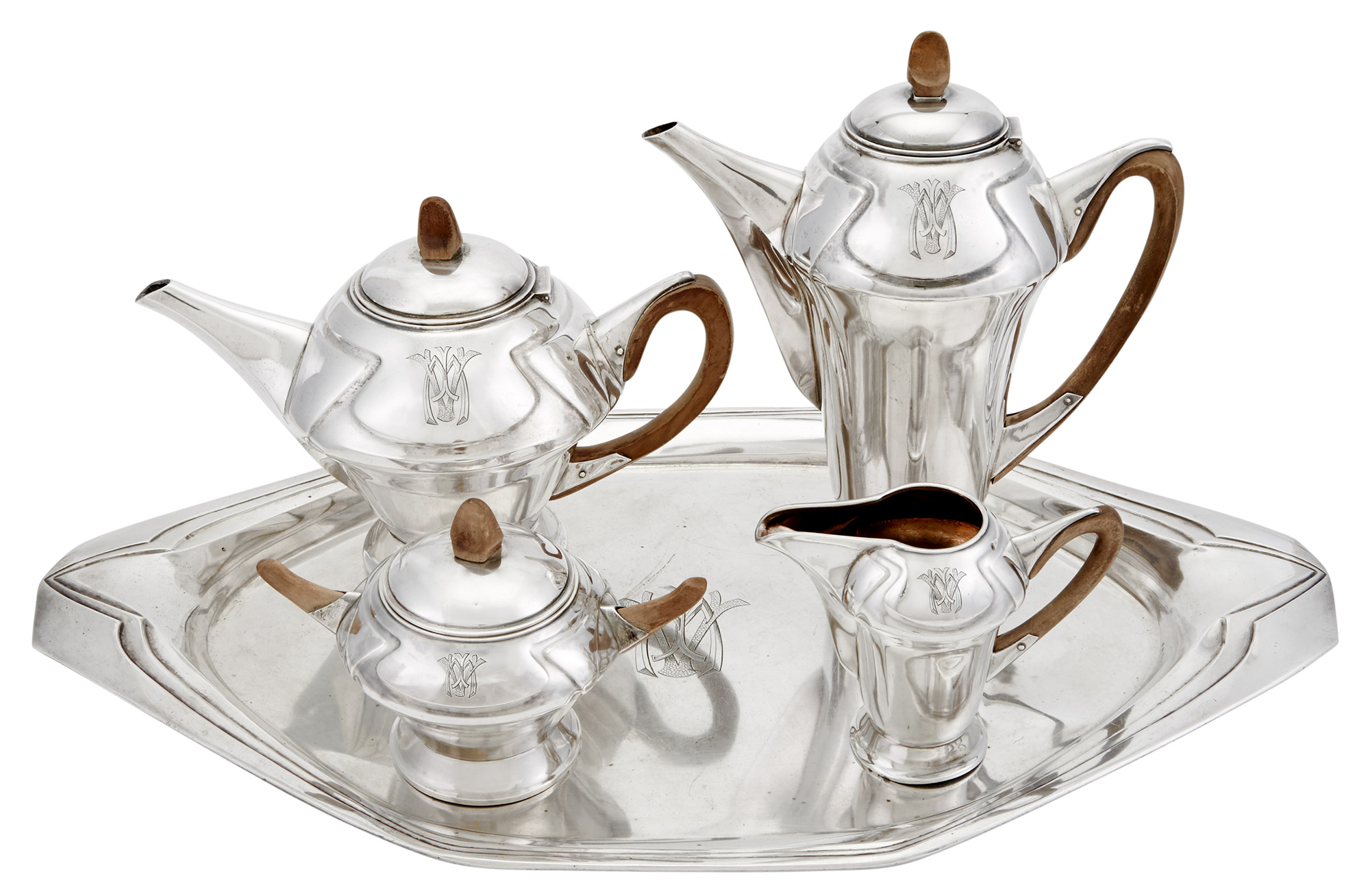 Lot image - German Jugenstil Silver Tea Service