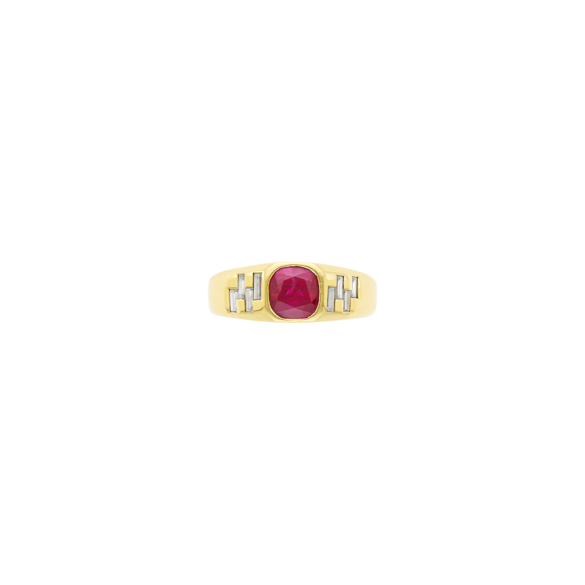 Lot image - Gold, Ruby and Diamond Gypsy Ring