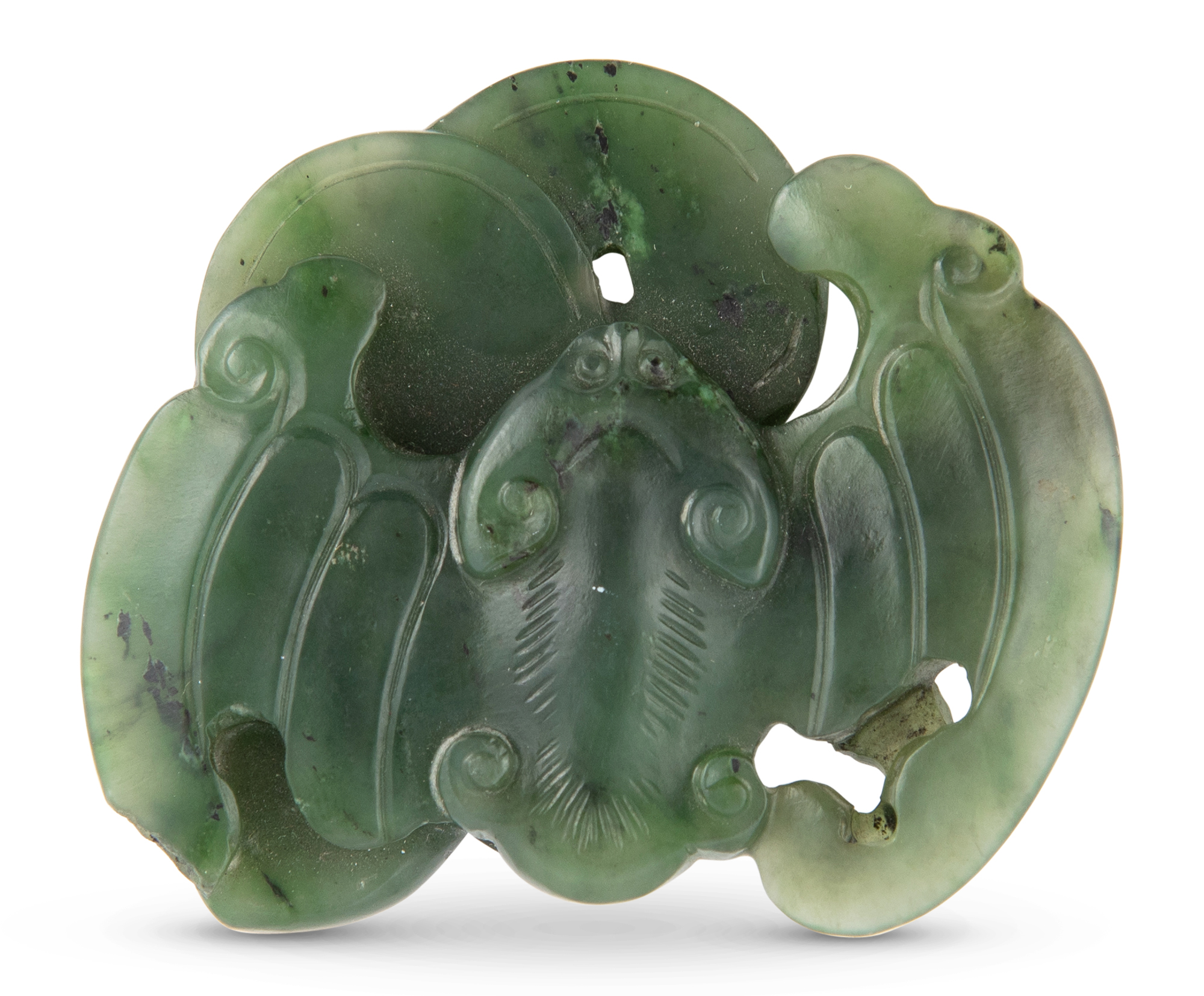 Lot image - A Chinese Carved Spinach Jade Bat Pendant