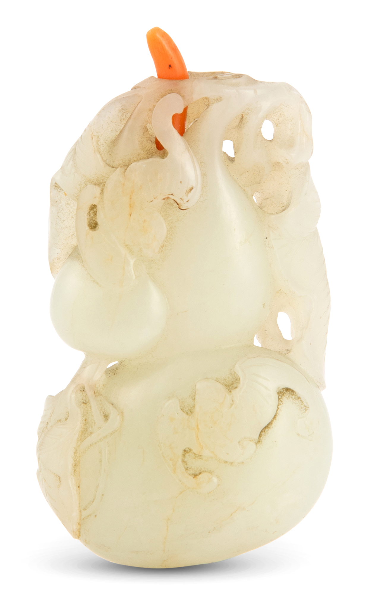 Lot image - A Fine Chinese White Jade Gourd-form Snuff Bottle