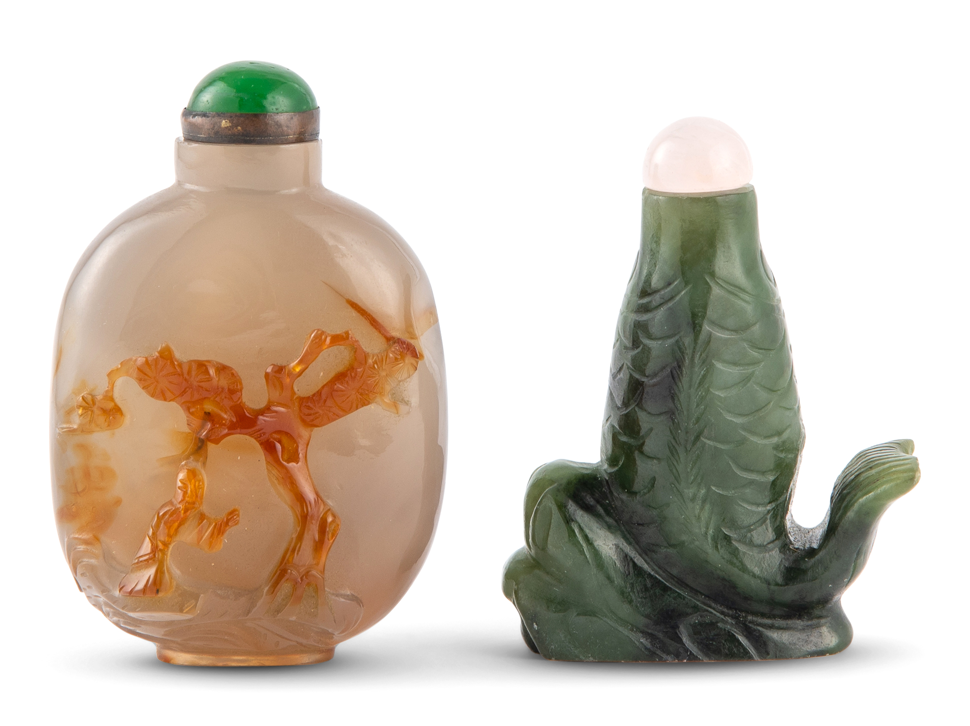 Lot image - Two Chinese Carved Hardstone Snuff Bottles