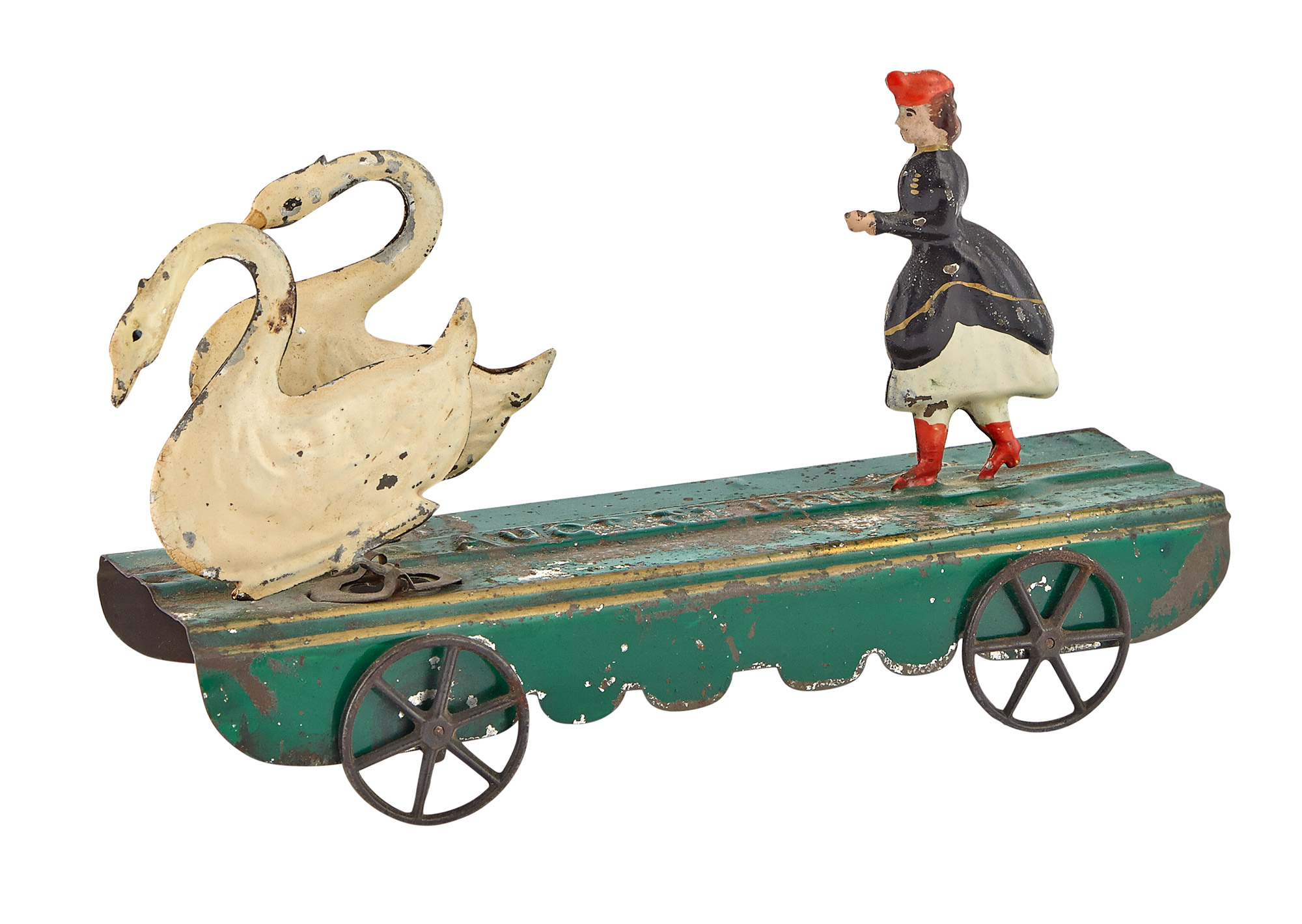 Lot image - Twin Swans and Figure Tin Mechanical Toy