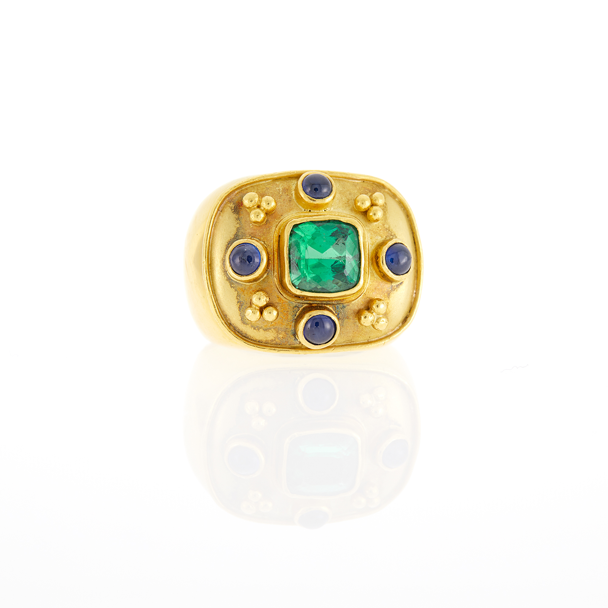 Lot image - Wide Gold, Tourmaline and Cabochon Sapphire Ring