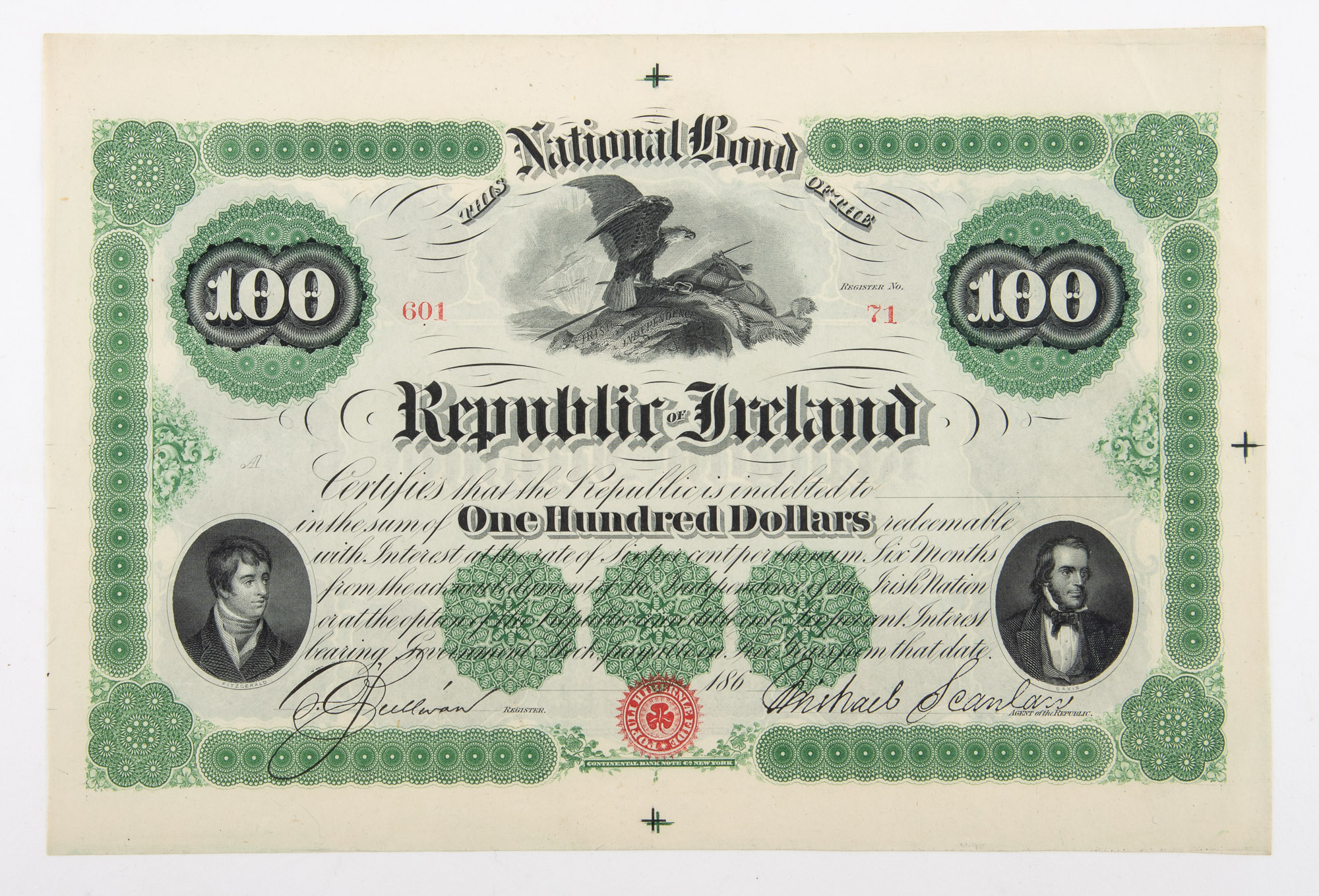 Lot image - Republic of Ireland Fenian Brotherhood One Hundred Dollar Bond