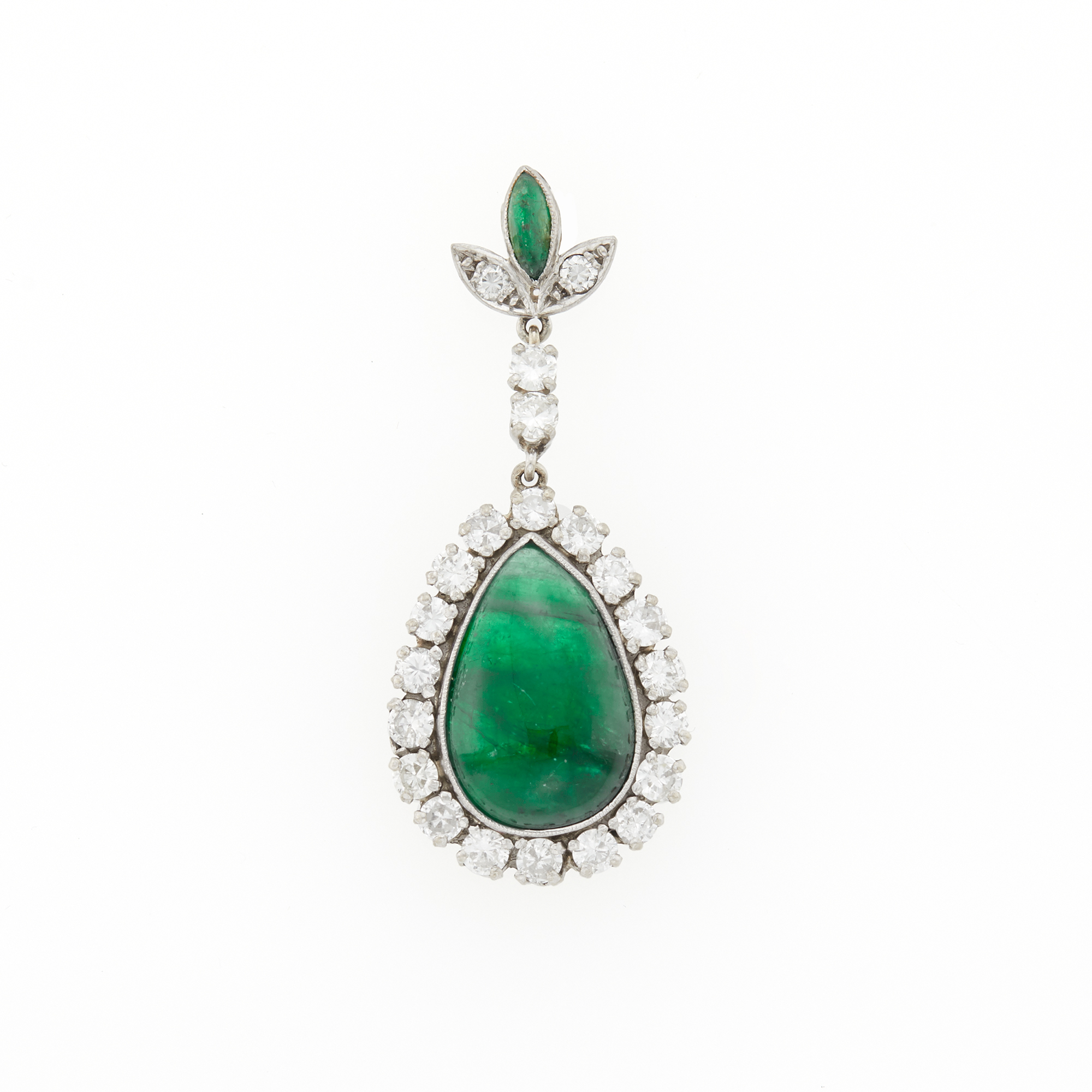 Lot image - White Gold, Cabochon Emerald and Diamond Pendant