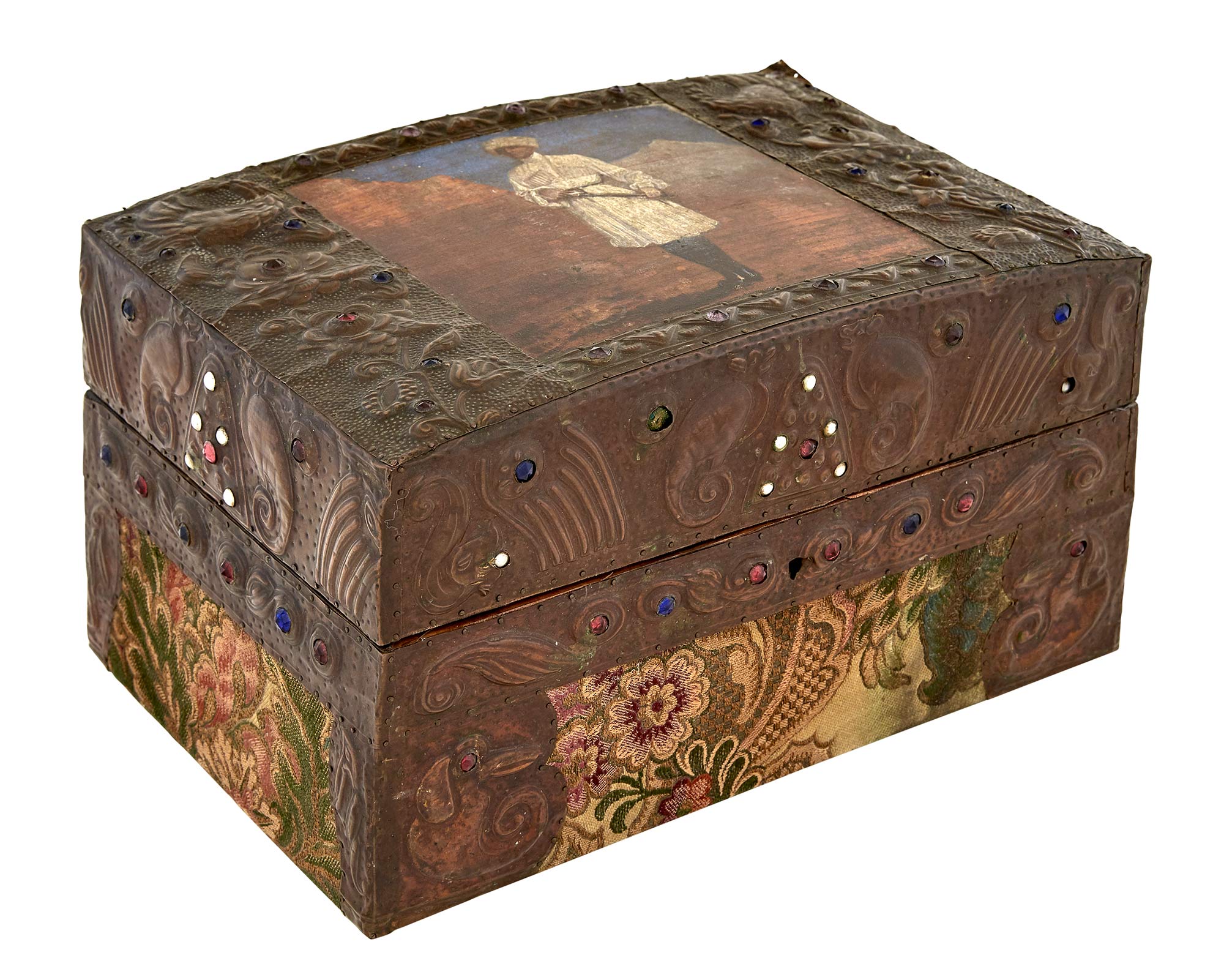 Lot image - Russian Arts and Crafts Metal-Clad Wood Casket