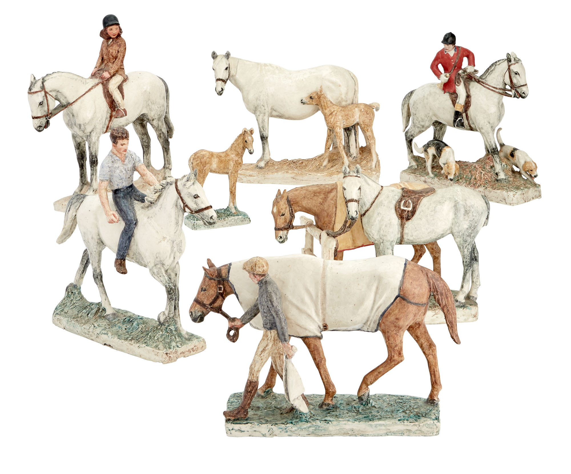 Lot image - Group of Seven Ceramic Horses and Riders