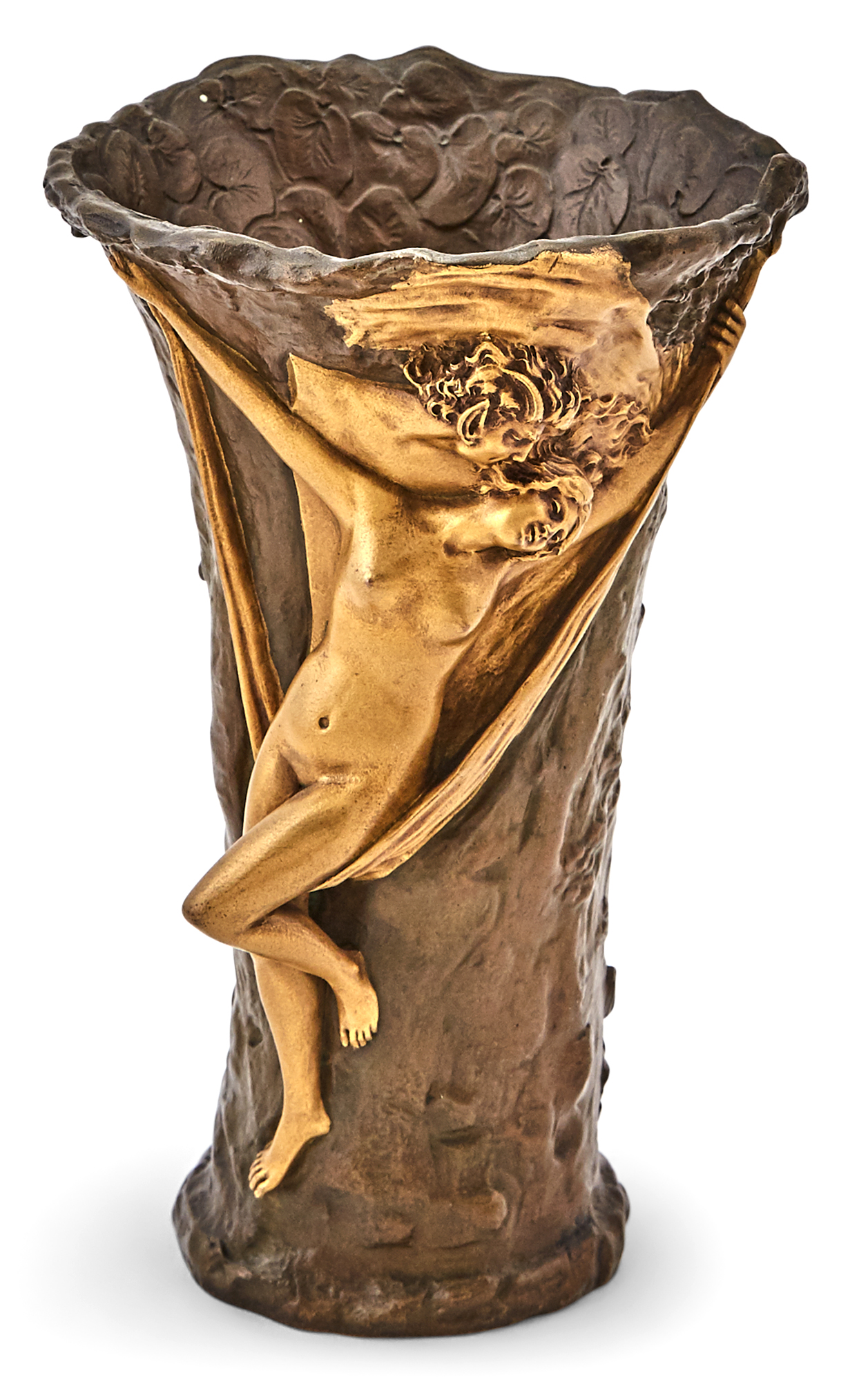 Lot image - French Art Nouveau Gilt and Patinated Bronze Figural Vase