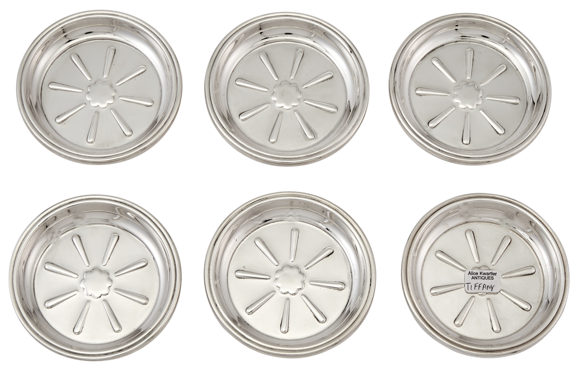 Lot image - Set of Six Tiffany & Co. Sterling Silver Drink Coasters
